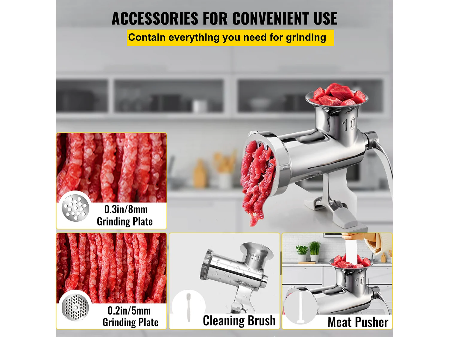 Hachoir à Viande Manuel Robuste Succebuy - Acier Inoxydable avec Remplisseur de Saucisses et Pince