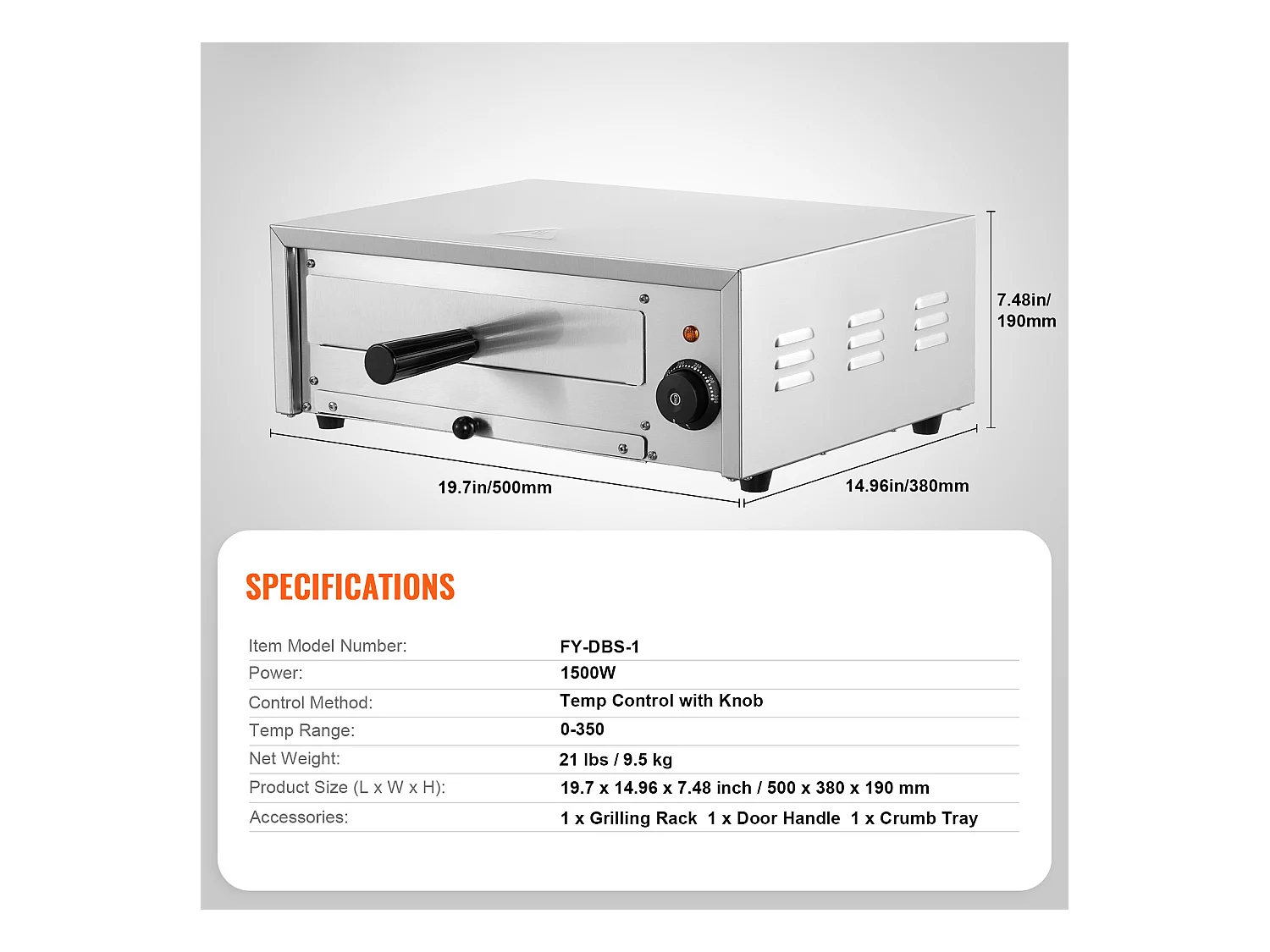 Elektrischer Pizzofen SucceBuy 30,48CM 1500 W 50-350 ℃ Temperatur Ablage mit Abnehmbarer Krümelabfangebene