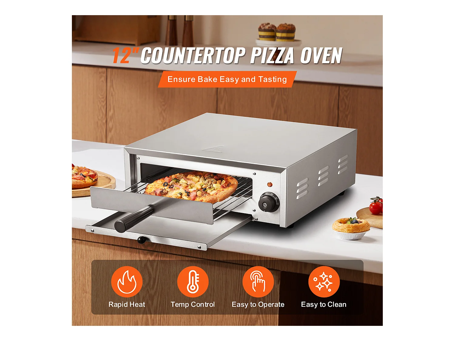 Elektrischer Pizzofen SucceBuy 30,48CM 1500 W 50-350 ℃ Temperatur Ablage mit Abnehmbarer Krümelabfangebene