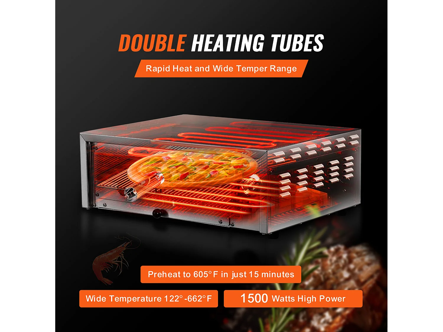 Elektrischer Pizzofen SucceBuy 30,48CM 1500 W 50-350 ℃ Temperatur Ablage mit Abnehmbarer Krümelabfangebene