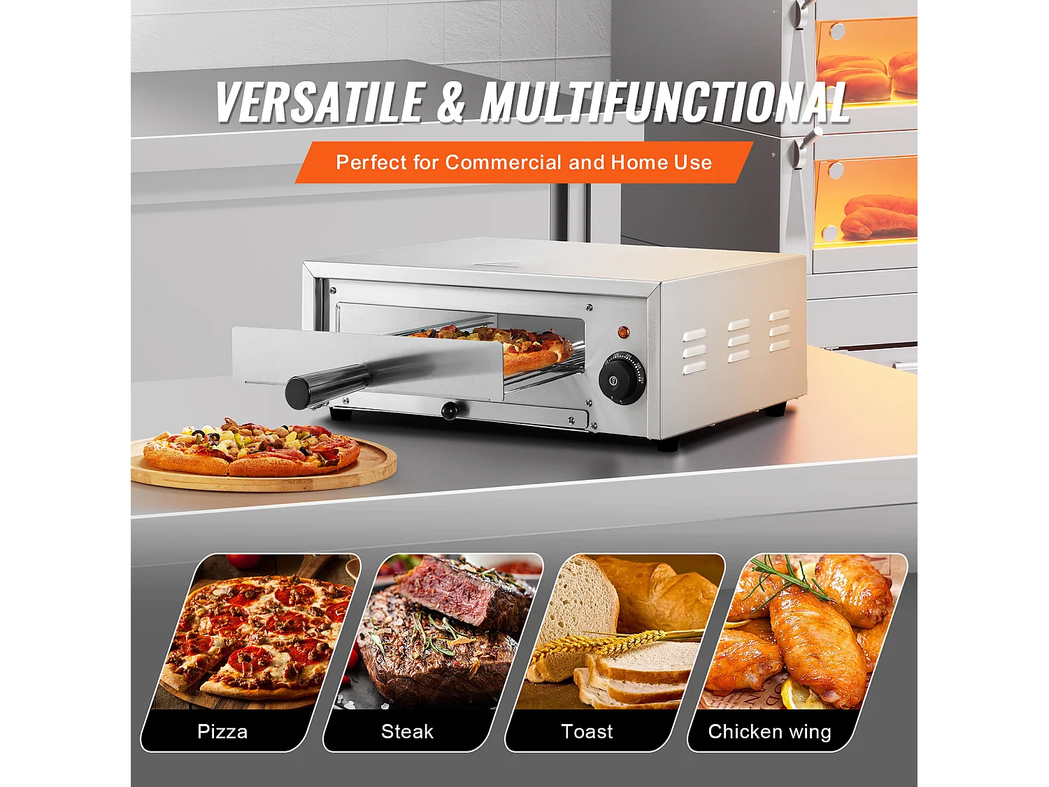 Elektrischer Pizzofen SucceBuy 30,48CM 1500 W 50-350 ℃ Temperatur Ablage mit Abnehmbarer Krümelabfangebene