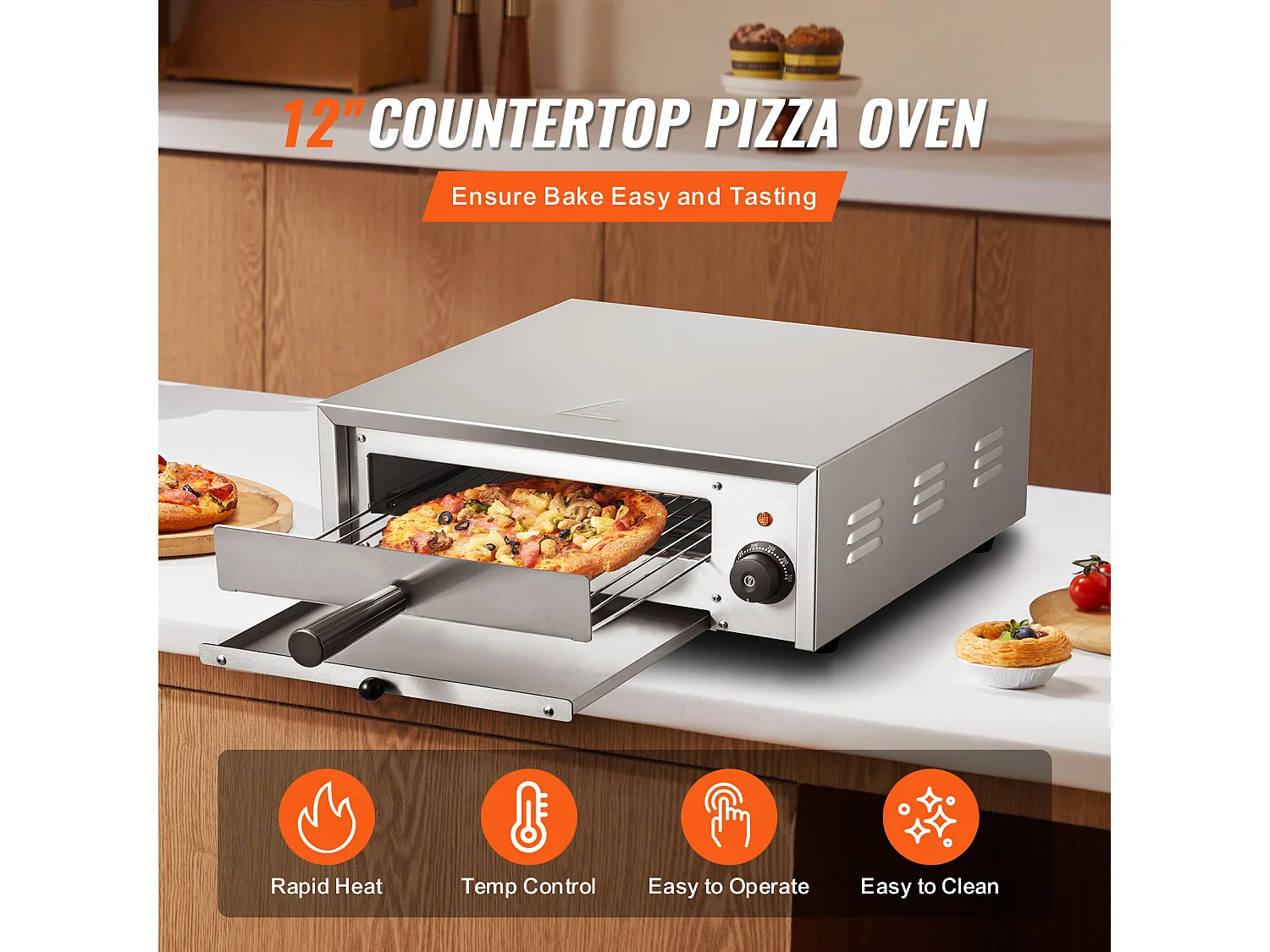 Forno Elettrico per Pizze SucceBuy 30.48CM 1500 W 50-350 ℃ Temperatura Piano Raccoglimietite Rimovibile