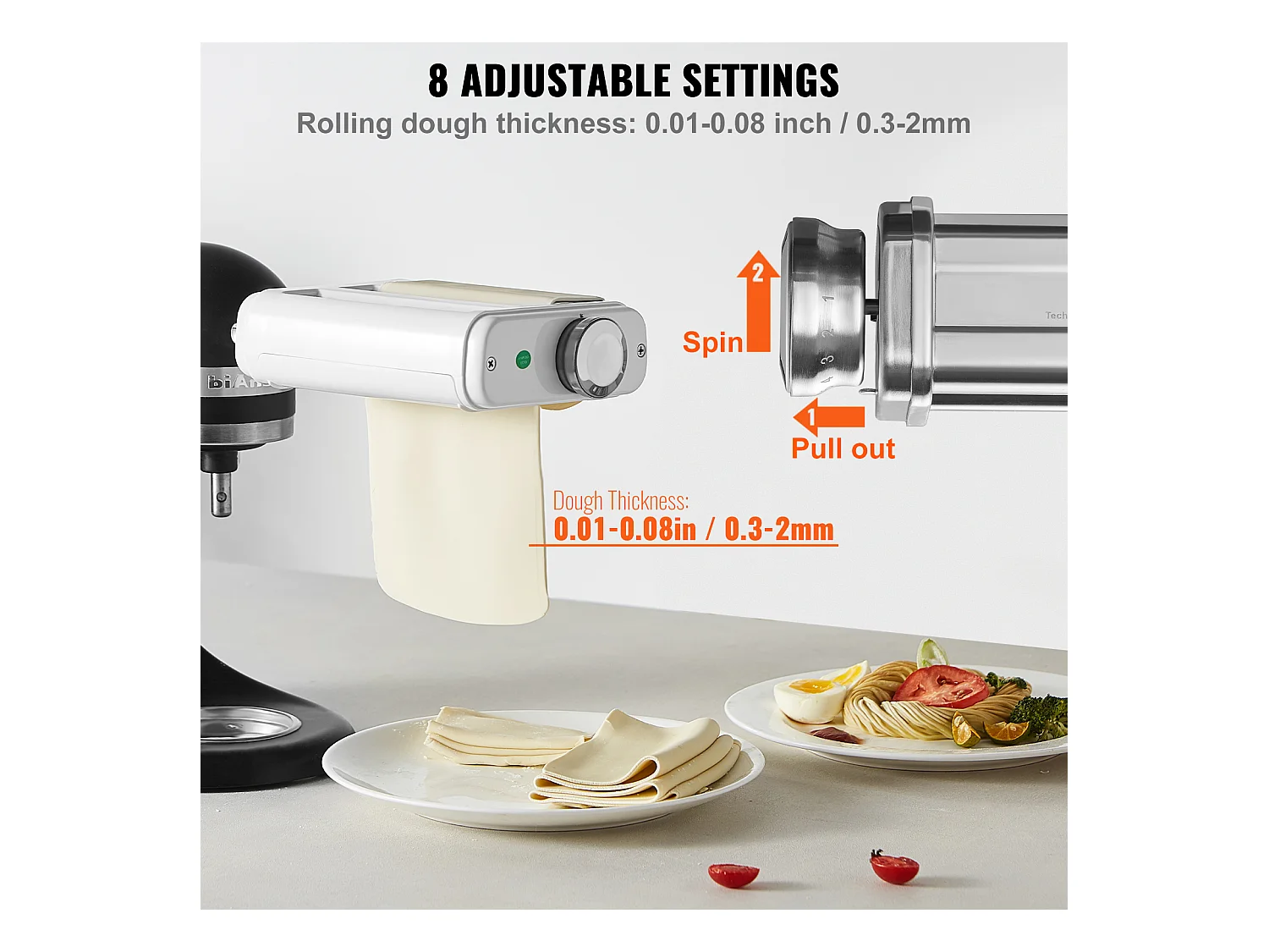 Rouleau à Pâtes SucceBuy Accessoire pour Pâtes 3 en 1 pour Mixeur KitchenAid Ensemble de Coupe-rouleaux en Acier Inoxydable