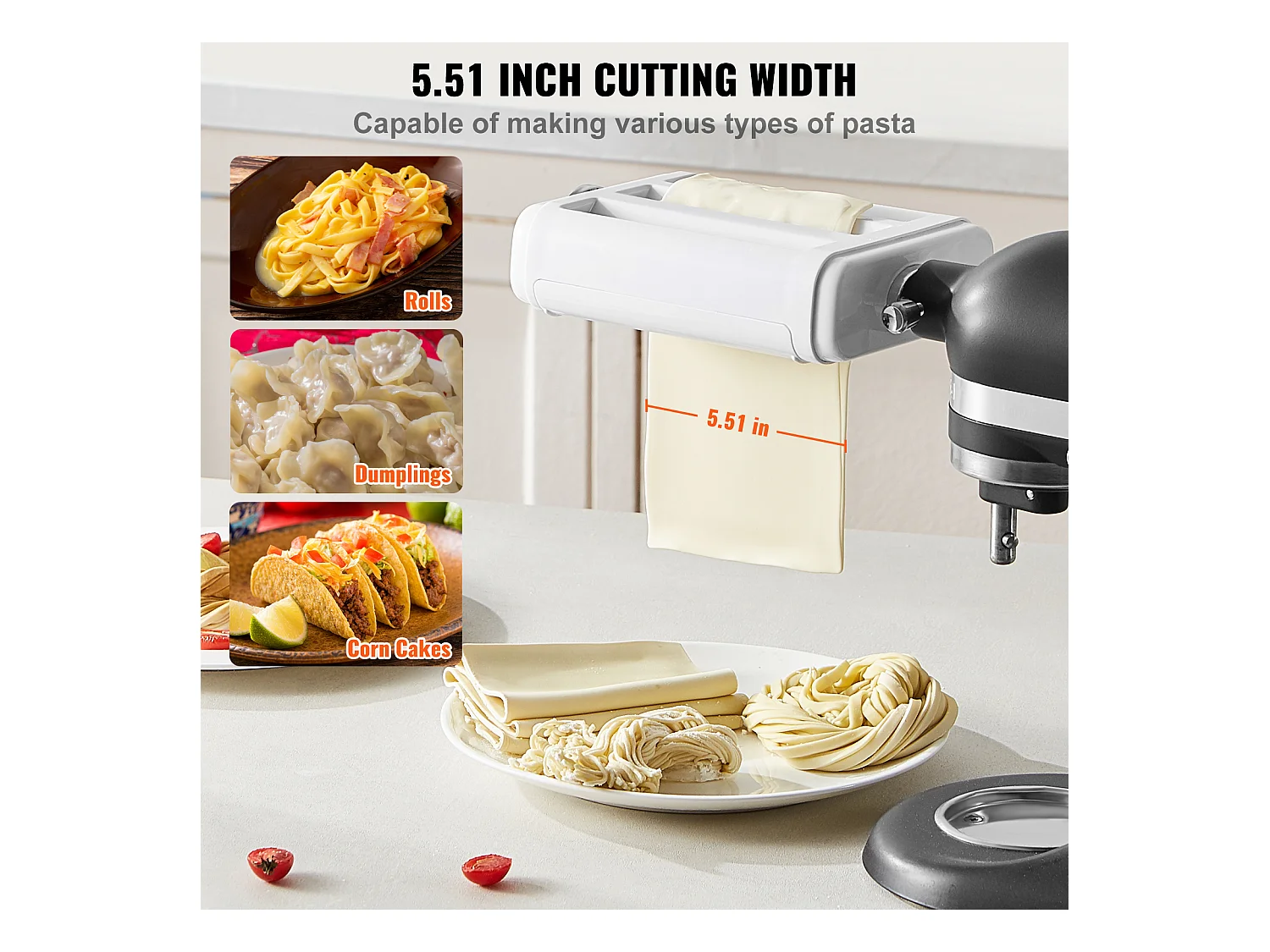 Rouleau à Pâtes SucceBuy Accessoire pour Pâtes 3 en 1 pour Mixeur KitchenAid Ensemble de Coupe-rouleaux en Acier Inoxydable