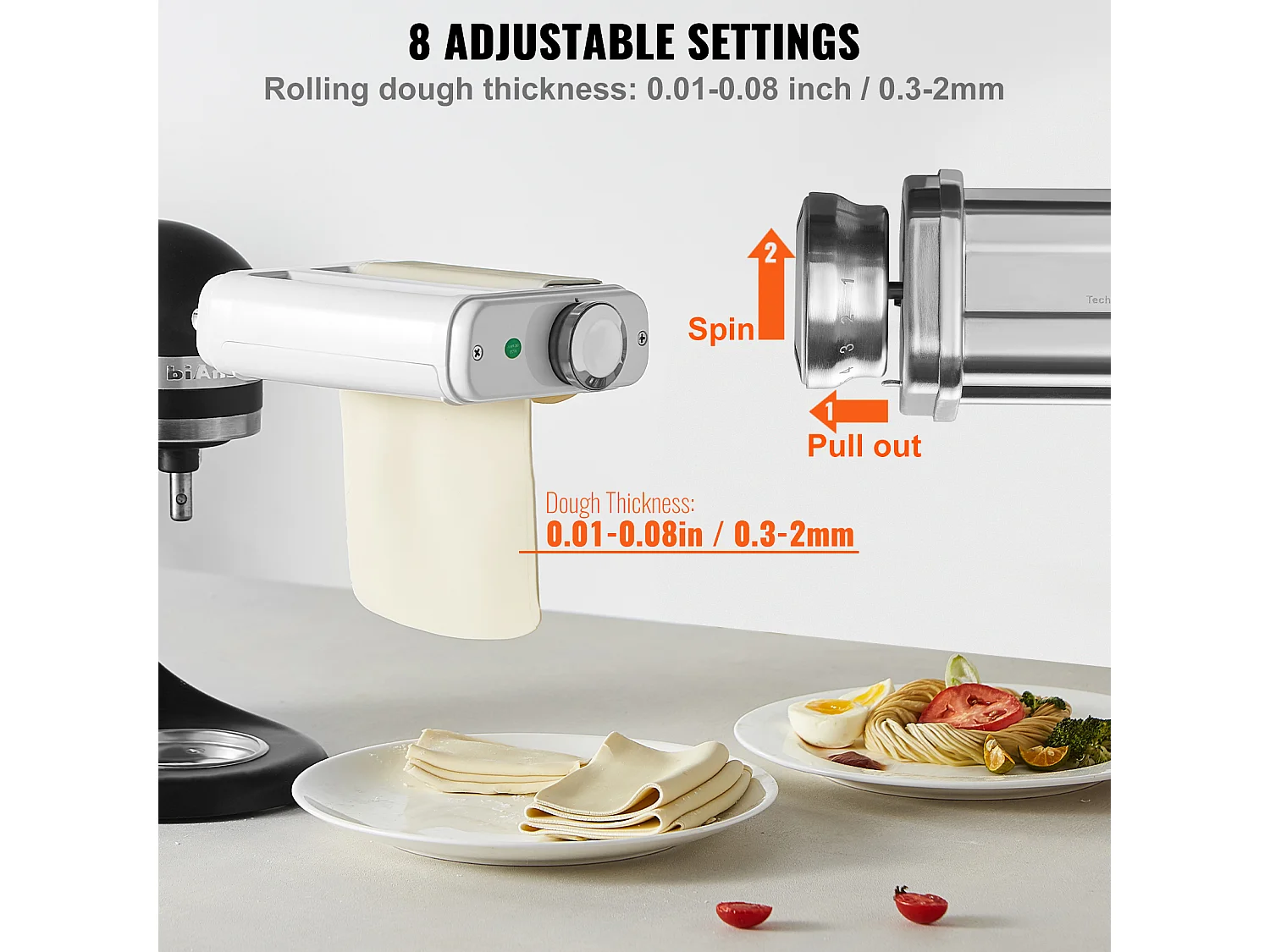 Rouleau à Pâtes SucceBuy Accessoire pour Pâtes 3 en 1 pour Mixeur KitchenAid Ensemble de Coupe-rouleaux en Acier Inoxydable