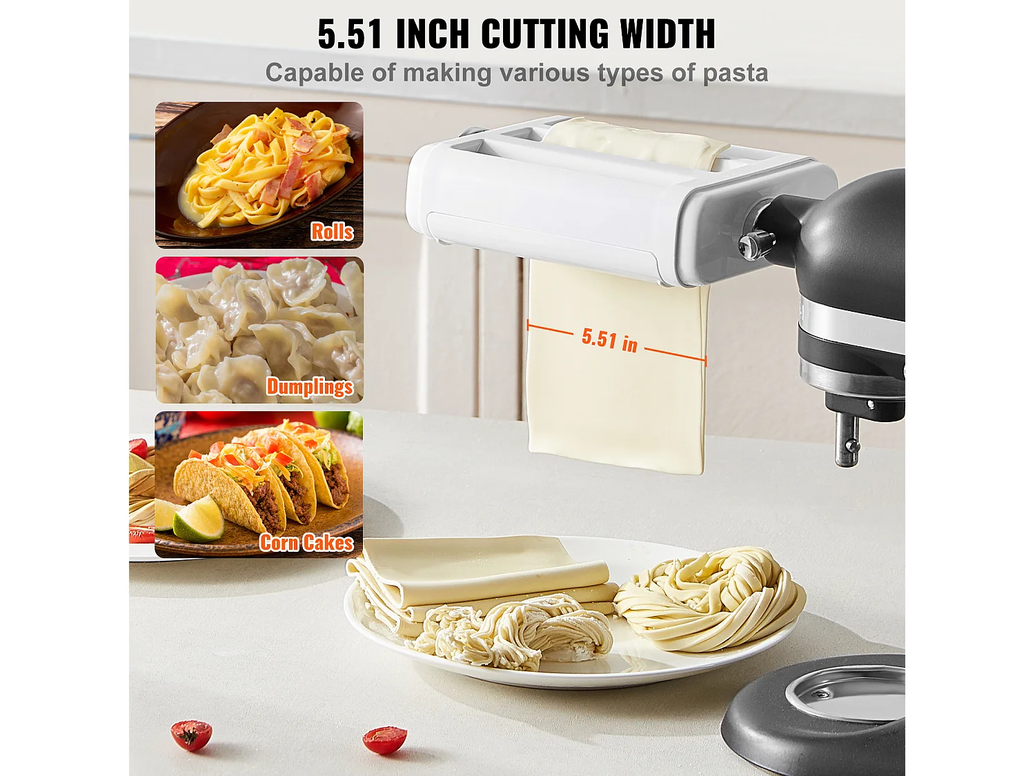 Rouleau à Pâtes SucceBuy Accessoire pour Pâtes 3 en 1 pour Mixeur KitchenAid Ensemble de Coupe-rouleaux en Acier Inoxydable