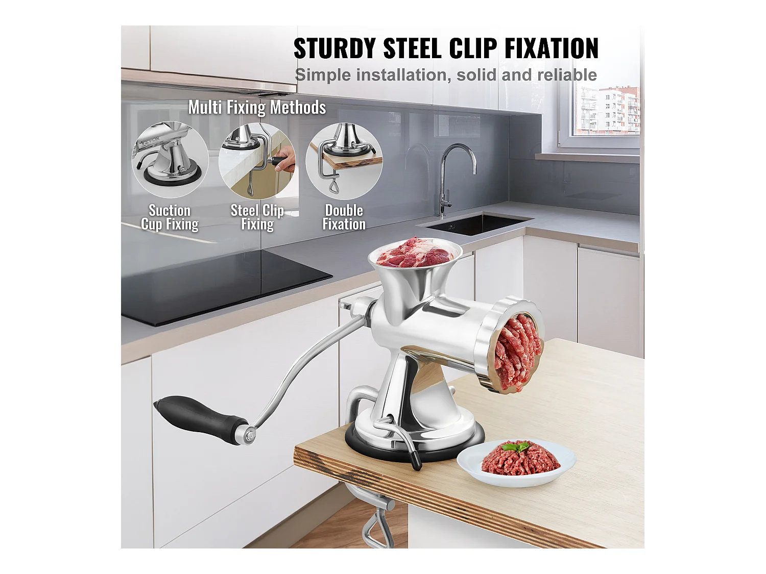 Hachoir à Viande Manuel Succebuy en Acier Inoxydable 304 avec Ventouse et Pince