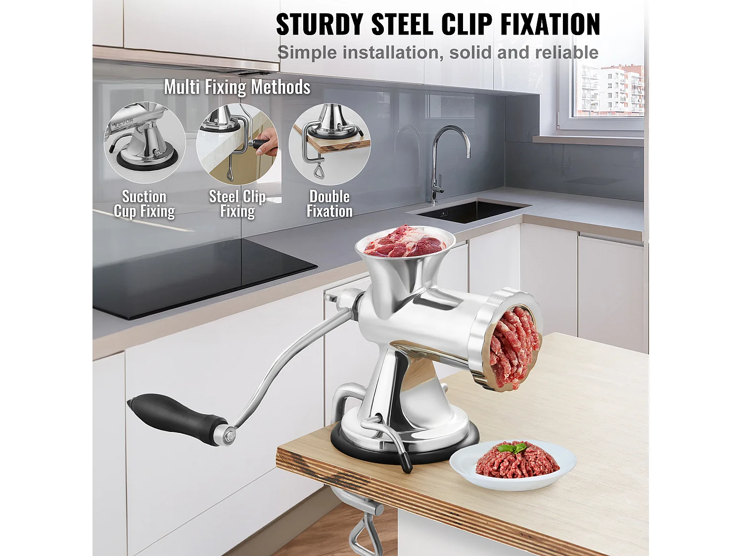 Hachoir à Viande Manuel Succebuy en Acier Inoxydable 304 avec Ventouse et Pince