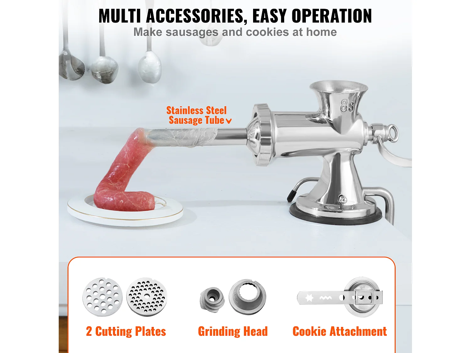 Hachoir à Viande Manuel Succebuy en Acier Inoxydable 304 avec Ventouse et Pince