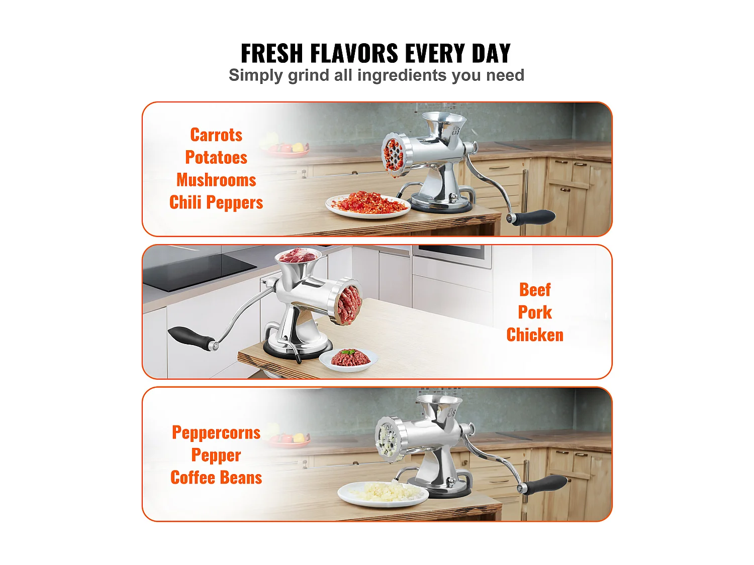 Hachoir à Viande Manuel Succebuy en Acier Inoxydable 304 avec Ventouse et Pince