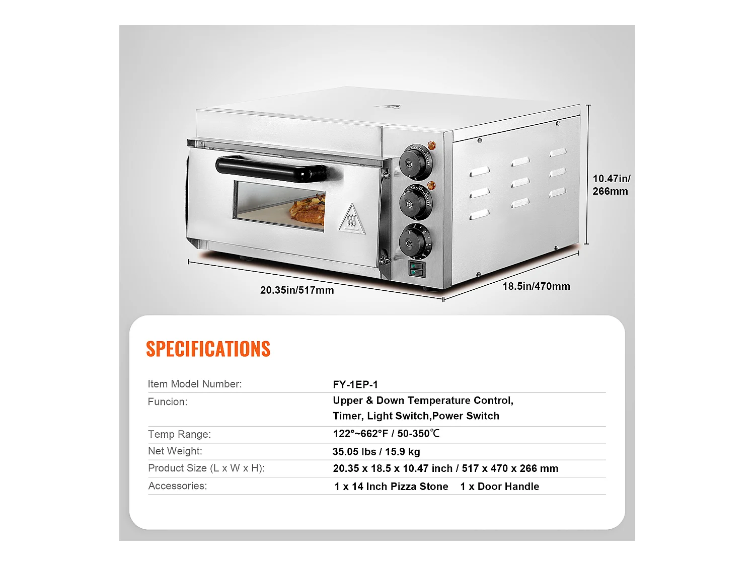 Four à Pizza SucceBuy Commercial, Comptoir, 35.56CM, Parfait pour Votre Cuisine, Votre Dortoir, Votre Camping et Vos Fêtes