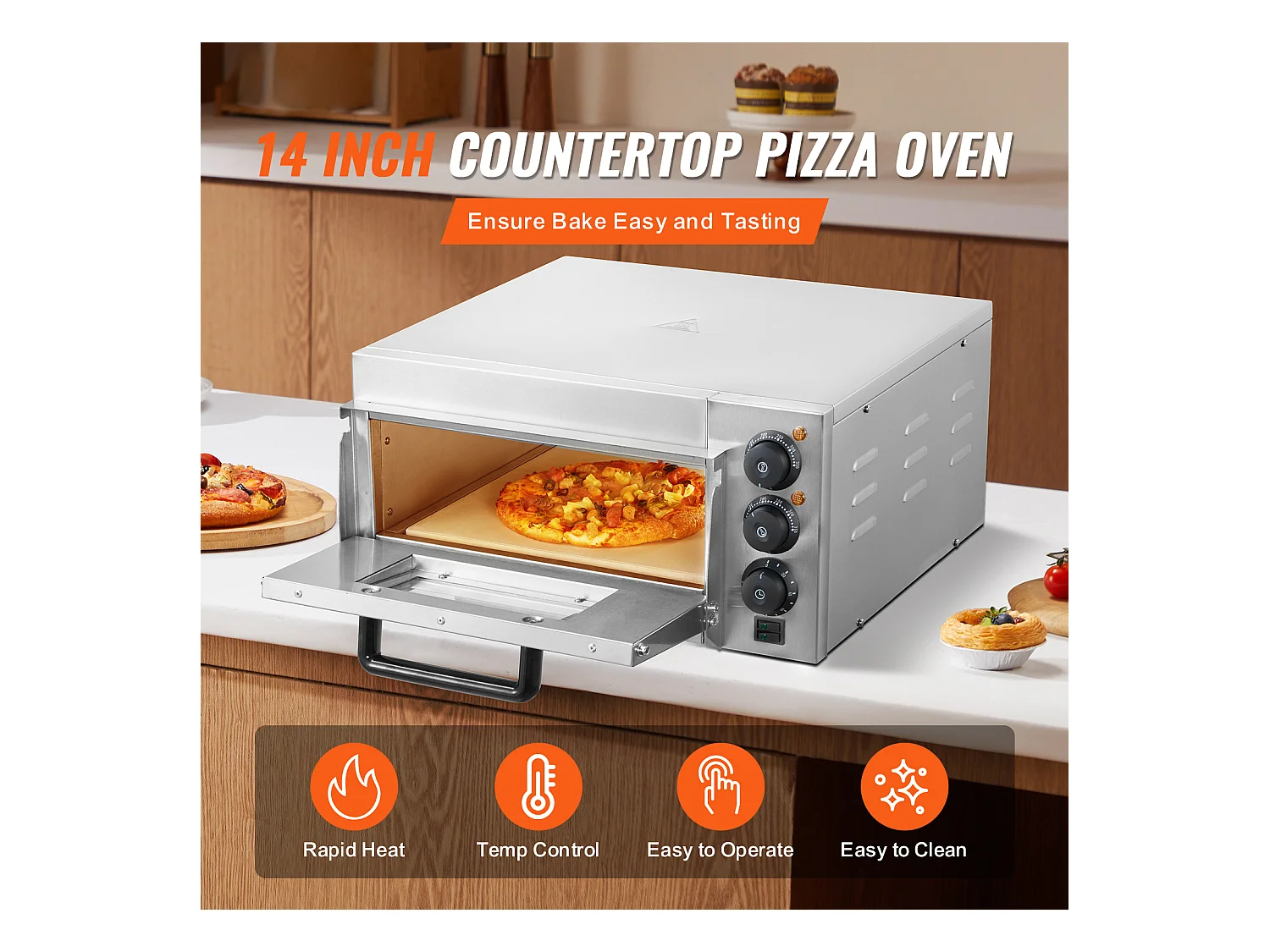 Four à Pizza SucceBuy Commercial, Comptoir, 35.56CM, Parfait pour Votre Cuisine, Votre Dortoir, Votre Camping et Vos Fêtes