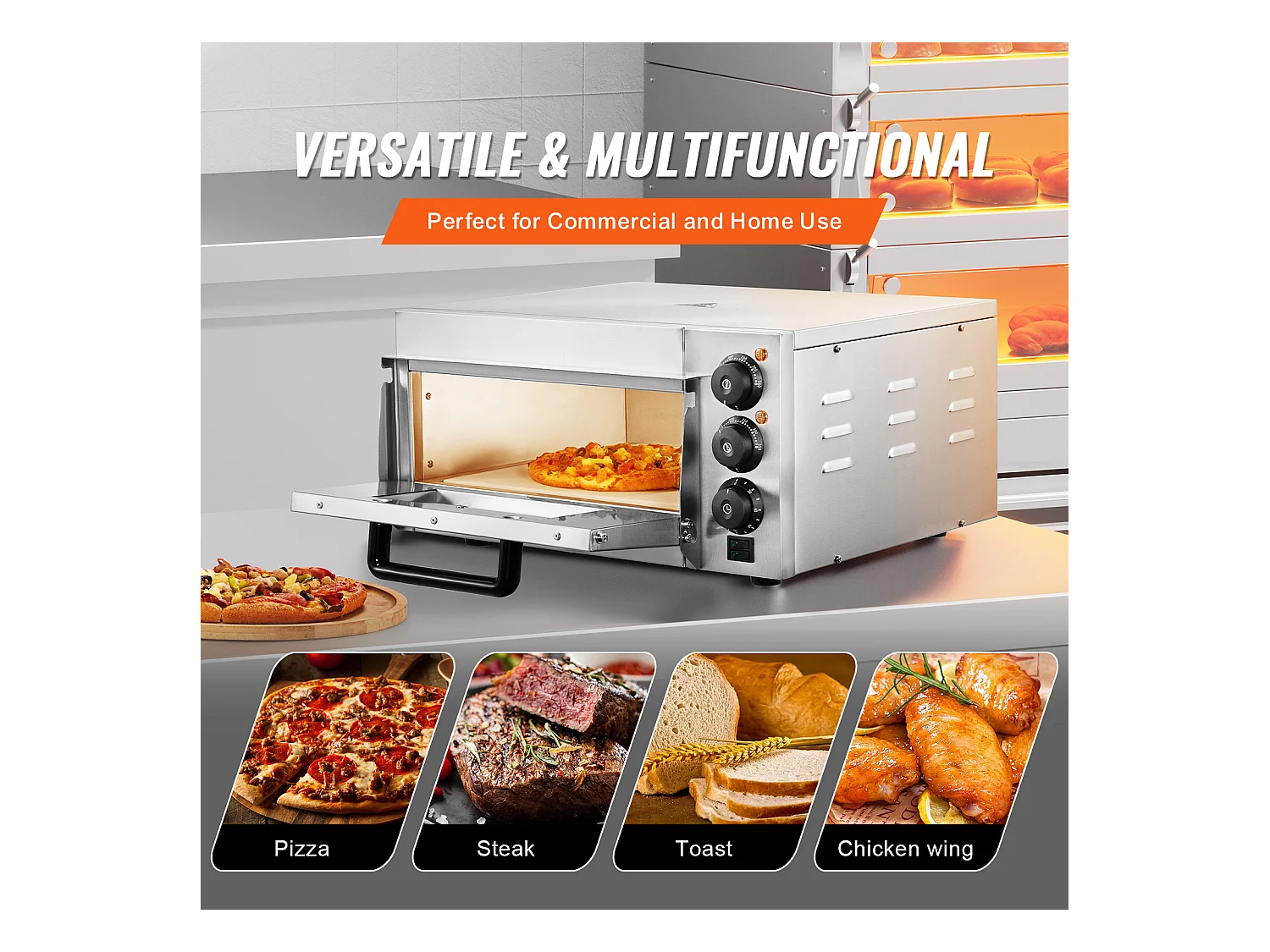 Four à Pizza SucceBuy Commercial, Comptoir, 35.56CM, Parfait pour Votre Cuisine, Votre Dortoir, Votre Camping et Vos Fêtes