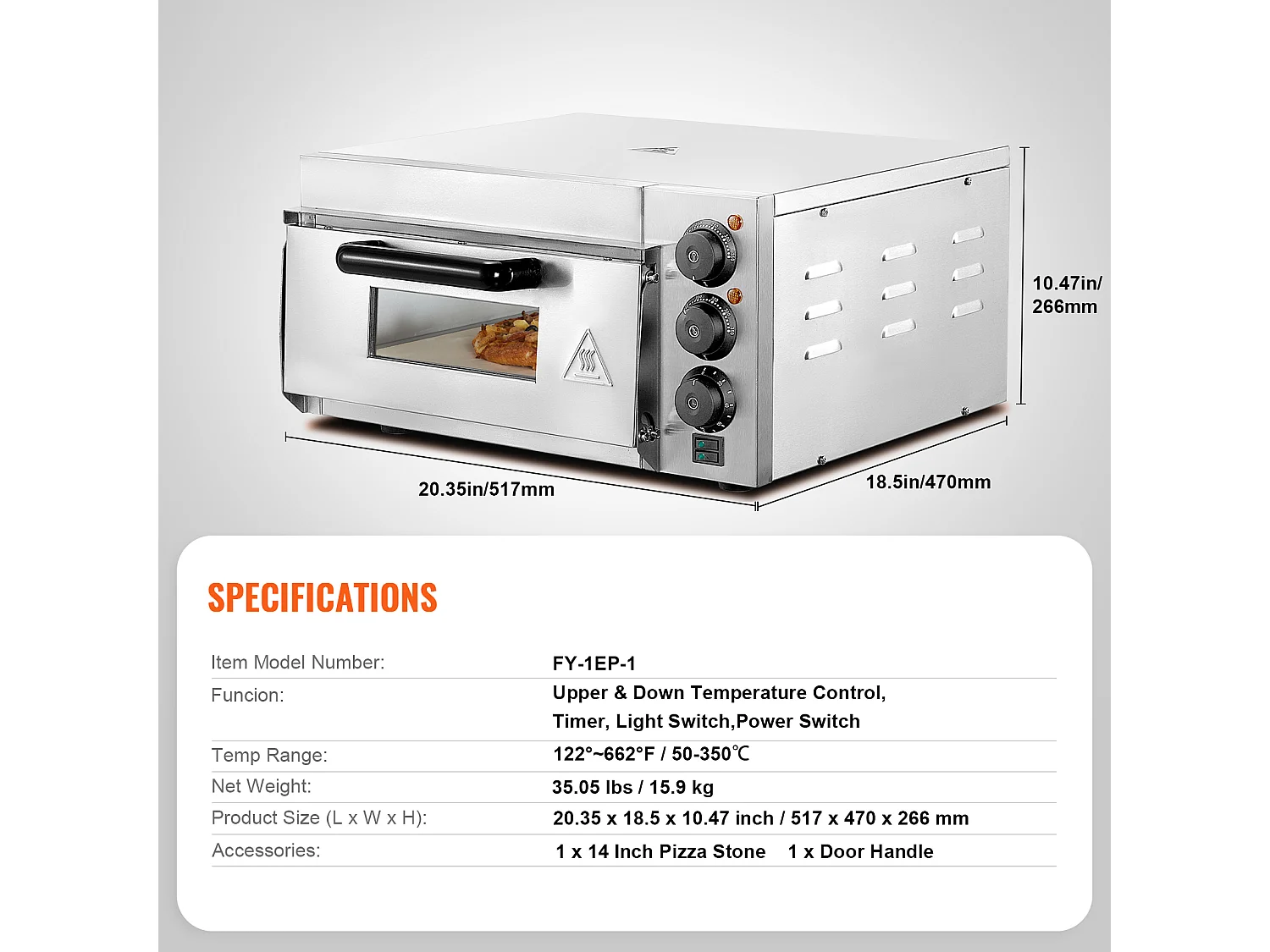 Four à Pizza SucceBuy Commercial, Comptoir, 35.56CM, Parfait pour Votre Cuisine, Votre Dortoir, Votre Camping et Vos Fêtes