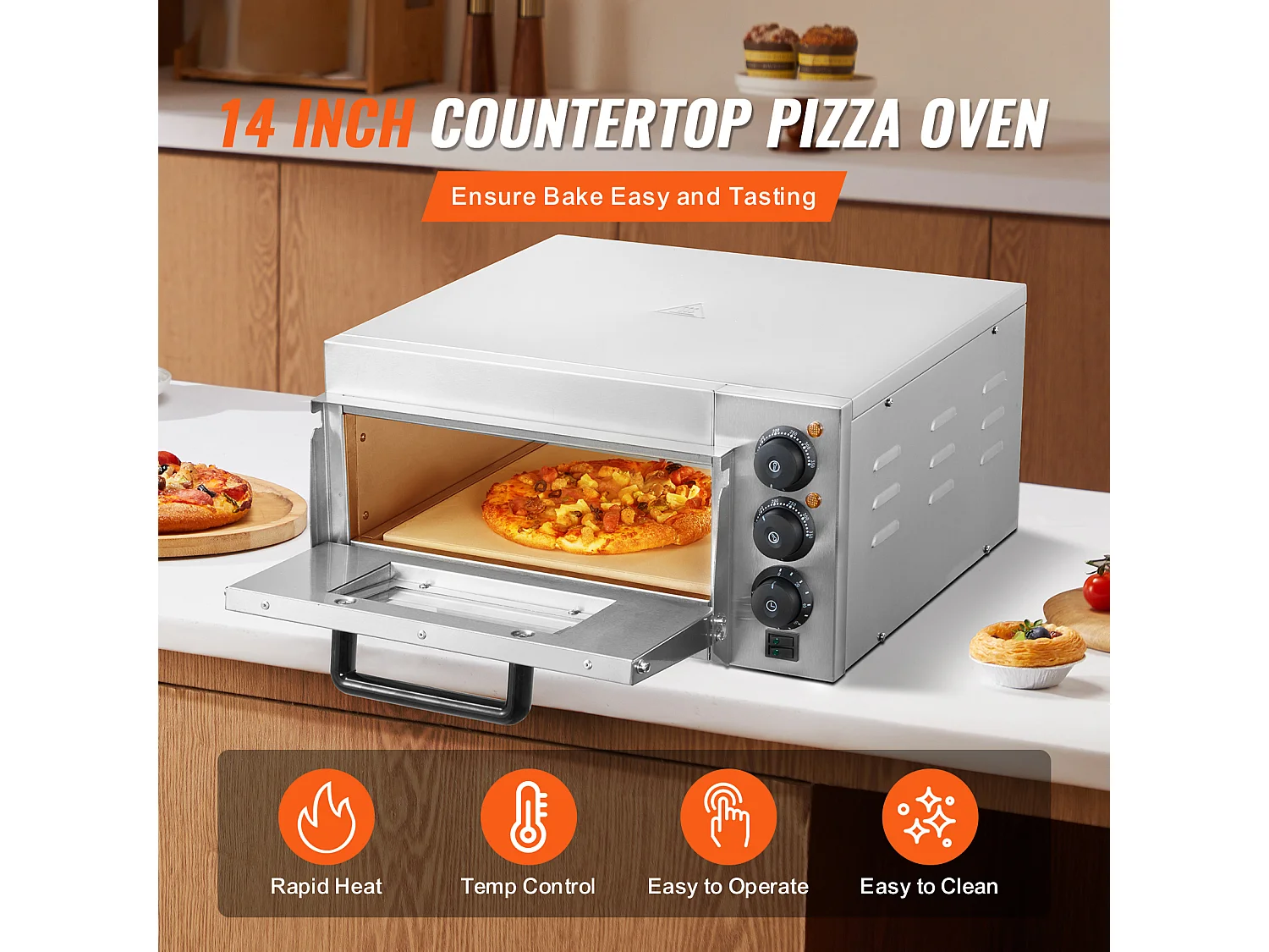 Four à Pizza SucceBuy Commercial, Comptoir, 35.56CM, Parfait pour Votre Cuisine, Votre Dortoir, Votre Camping et Vos Fêtes