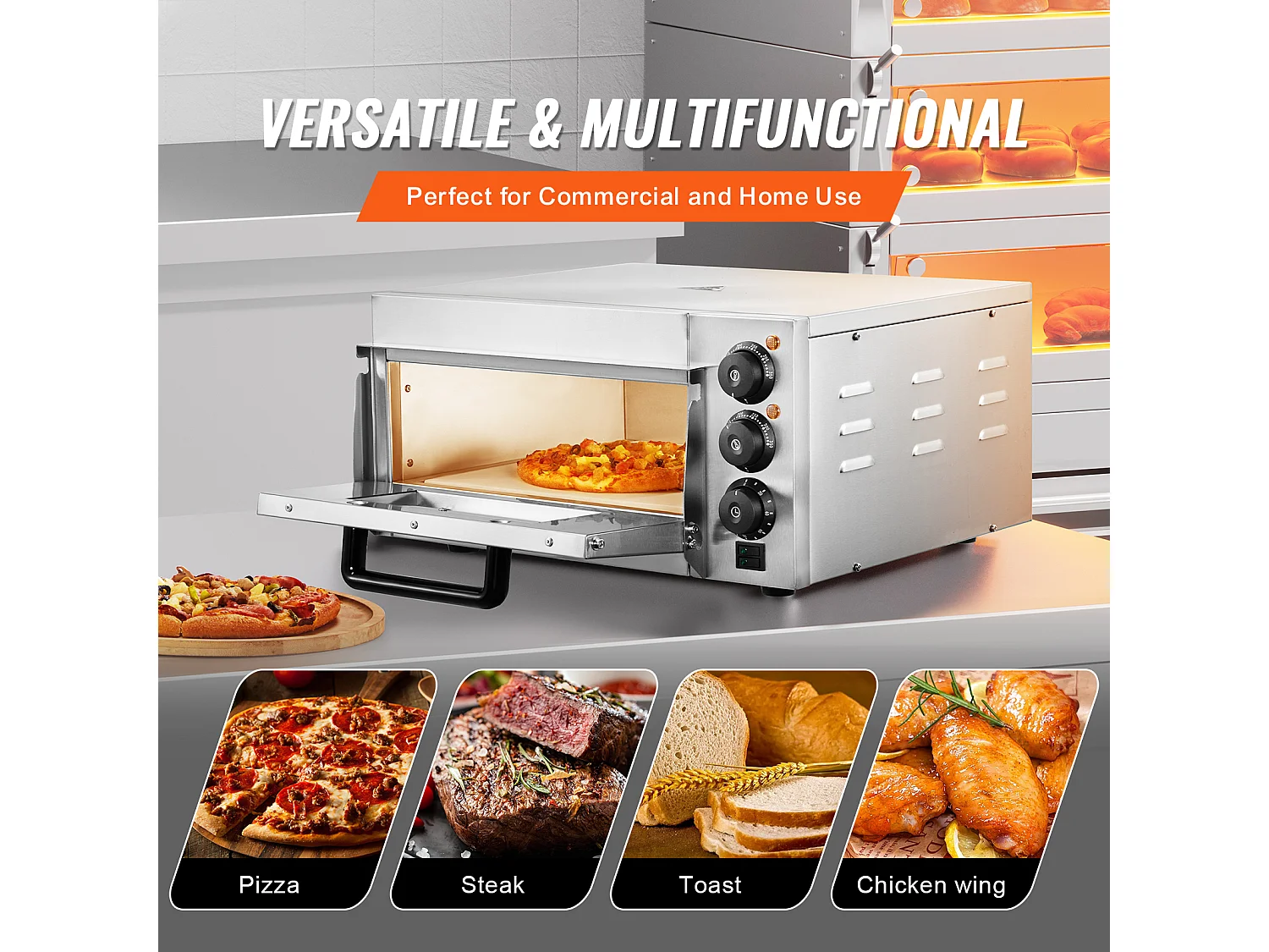 Four à Pizza SucceBuy Commercial, Comptoir, 35.56CM, Parfait pour Votre Cuisine, Votre Dortoir, Votre Camping et Vos Fêtes