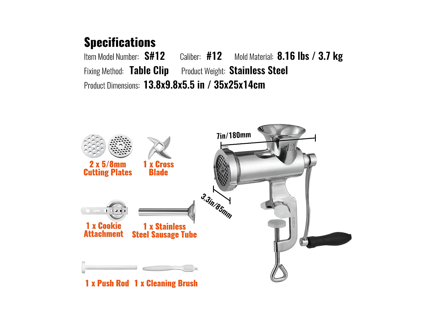 Trinchador de Carne Manual Succebuy, Trinchador de Mão em Aço Inoxidável 304 com Pinça de Mesa