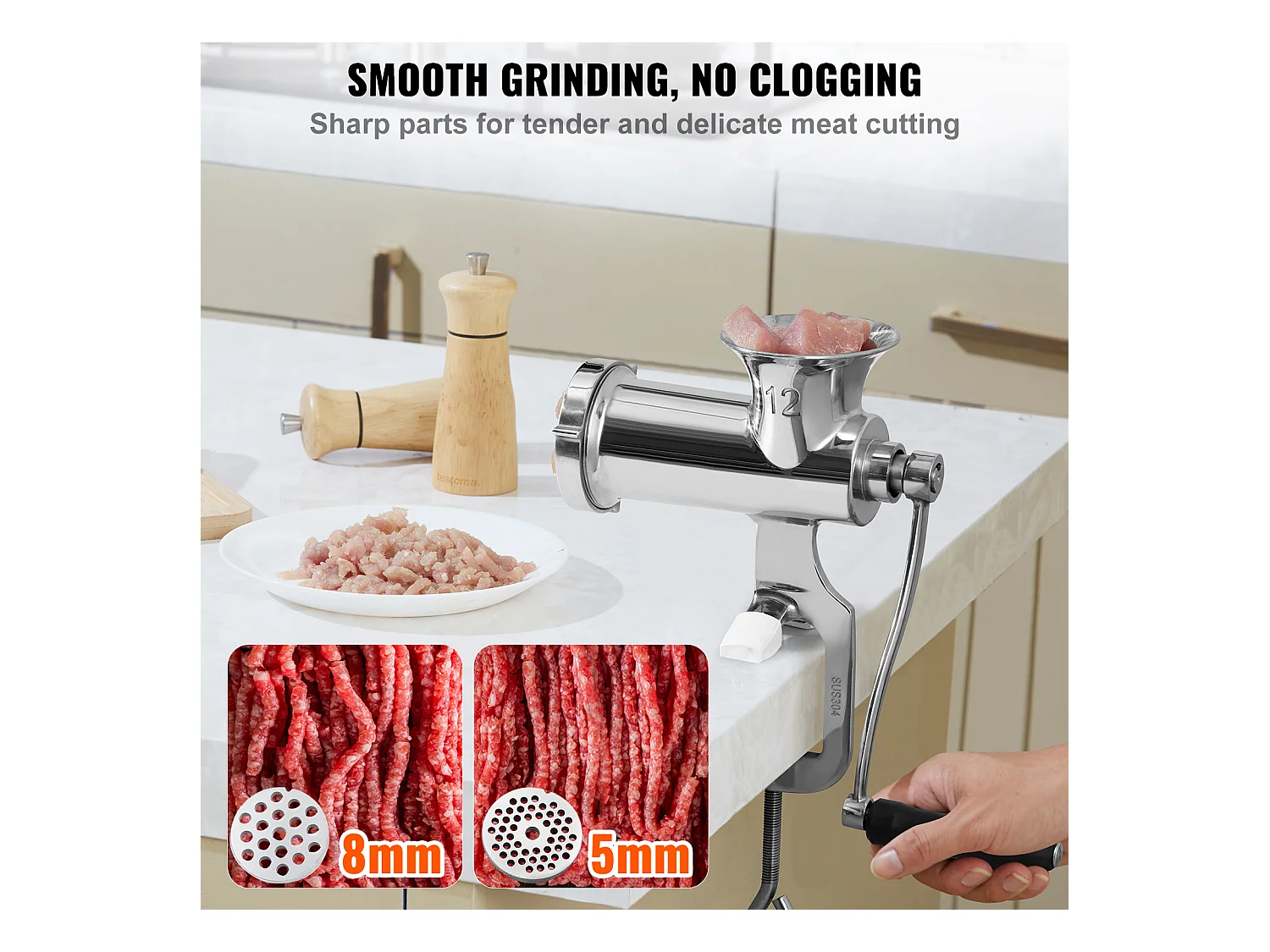 Trinchador de Carne Manual Succebuy, Trinchador de Mão em Aço Inoxidável 304 com Pinça de Mesa