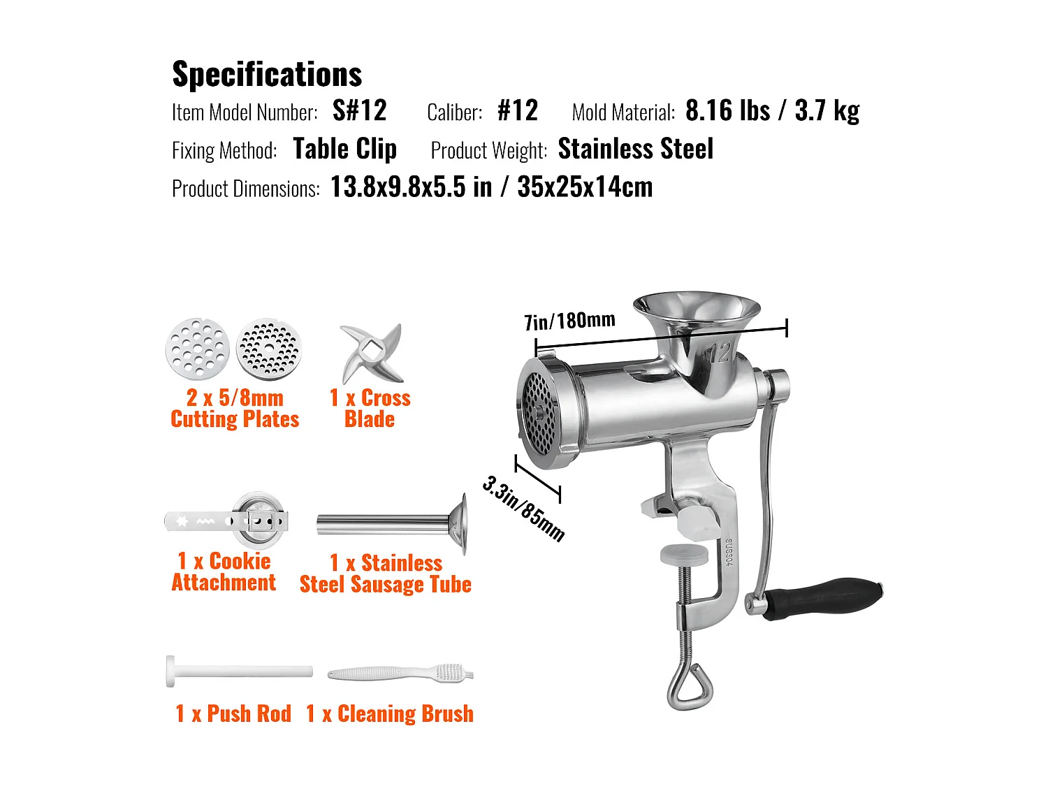Hachoir à Viande Manuel Succebuy, Hachoir à Main en Acier Inoxydable 304 avec Pince de Table