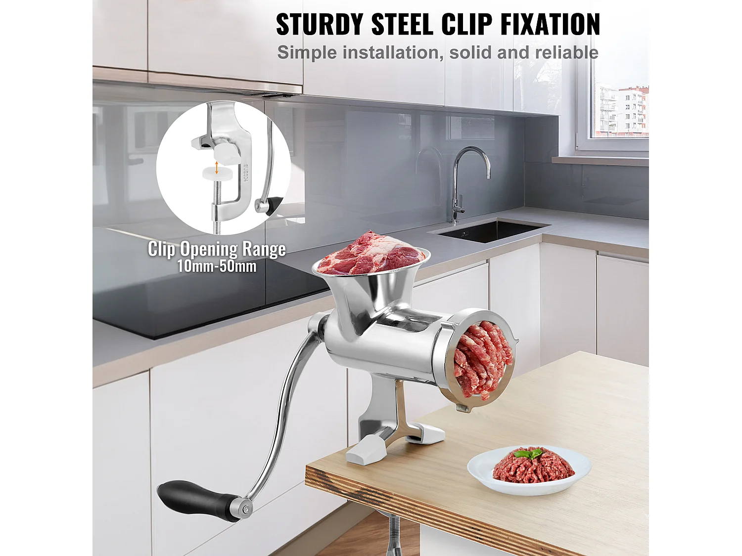 Hachoir à Viande Manuel Succebuy, Hachoir à Main en Acier Inoxydable 304 avec Pince de Table
