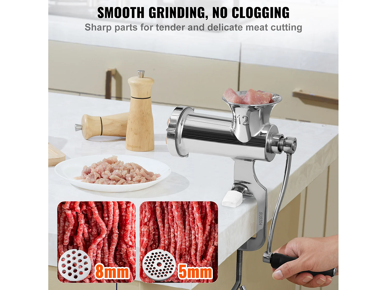 Hachoir à Viande Manuel Succebuy, Hachoir à Main en Acier Inoxydable 304 avec Pince de Table