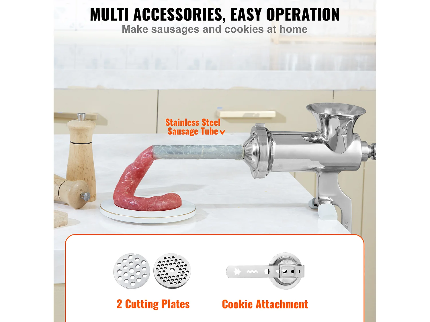 Hachoir à Viande Manuel Succebuy, Hachoir à Main en Acier Inoxydable 304 avec Pince de Table