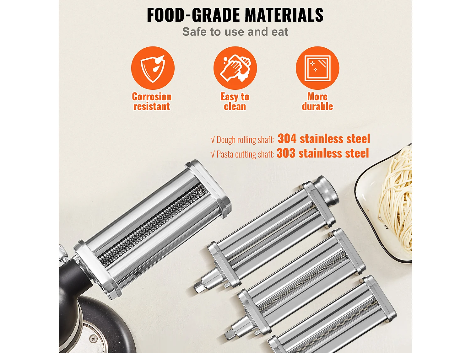 Rouleau à Pâtes SucceBuy Lot de 3 Accessoires pour Pâtes pour Mixeur KitchenAid Ensemble de Coupe-pâtes à Rouleaux