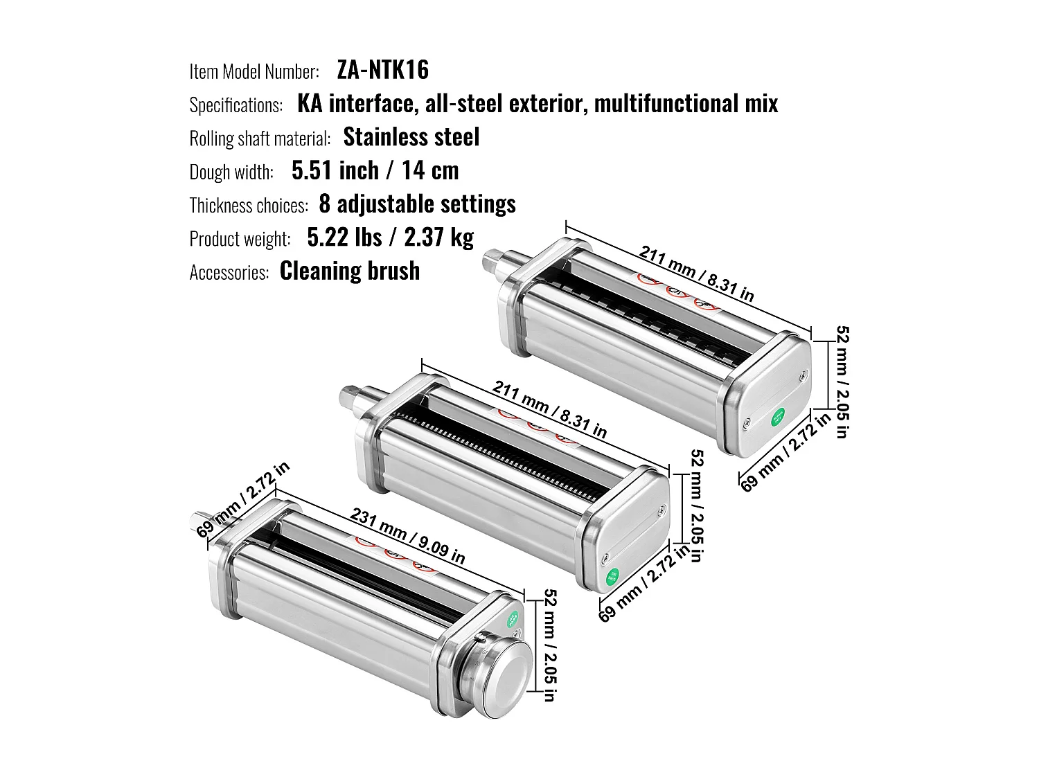 Pastarol SucceBuy Set van 3 Pasta-Accessoires voor KitchenAid-Mixer Set van Pastarols met Snijfunctie