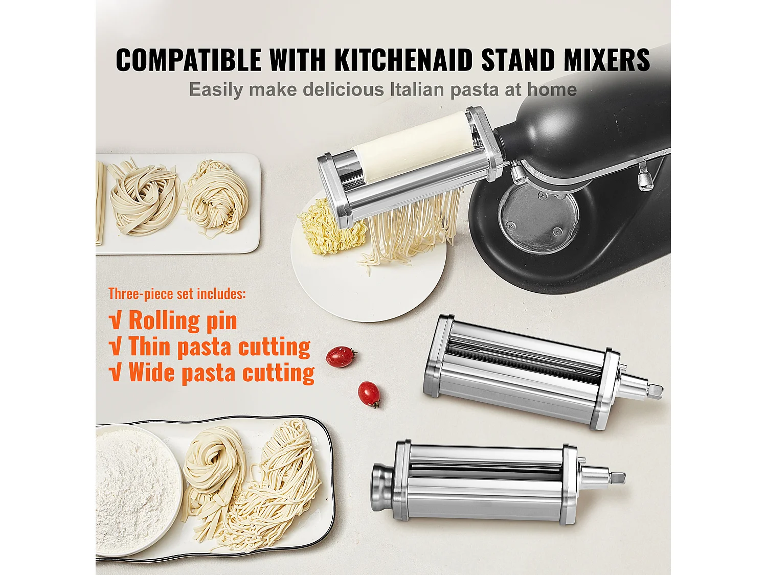 Pastarol SucceBuy Set van 3 Pasta-Accessoires voor KitchenAid-Mixer Set van Pastarols met Snijfunctie