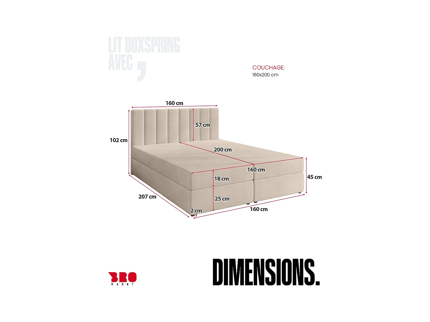 Lit boxspring avec rangement DENVER - matelas - surmatelas - beige - 160x200 cm