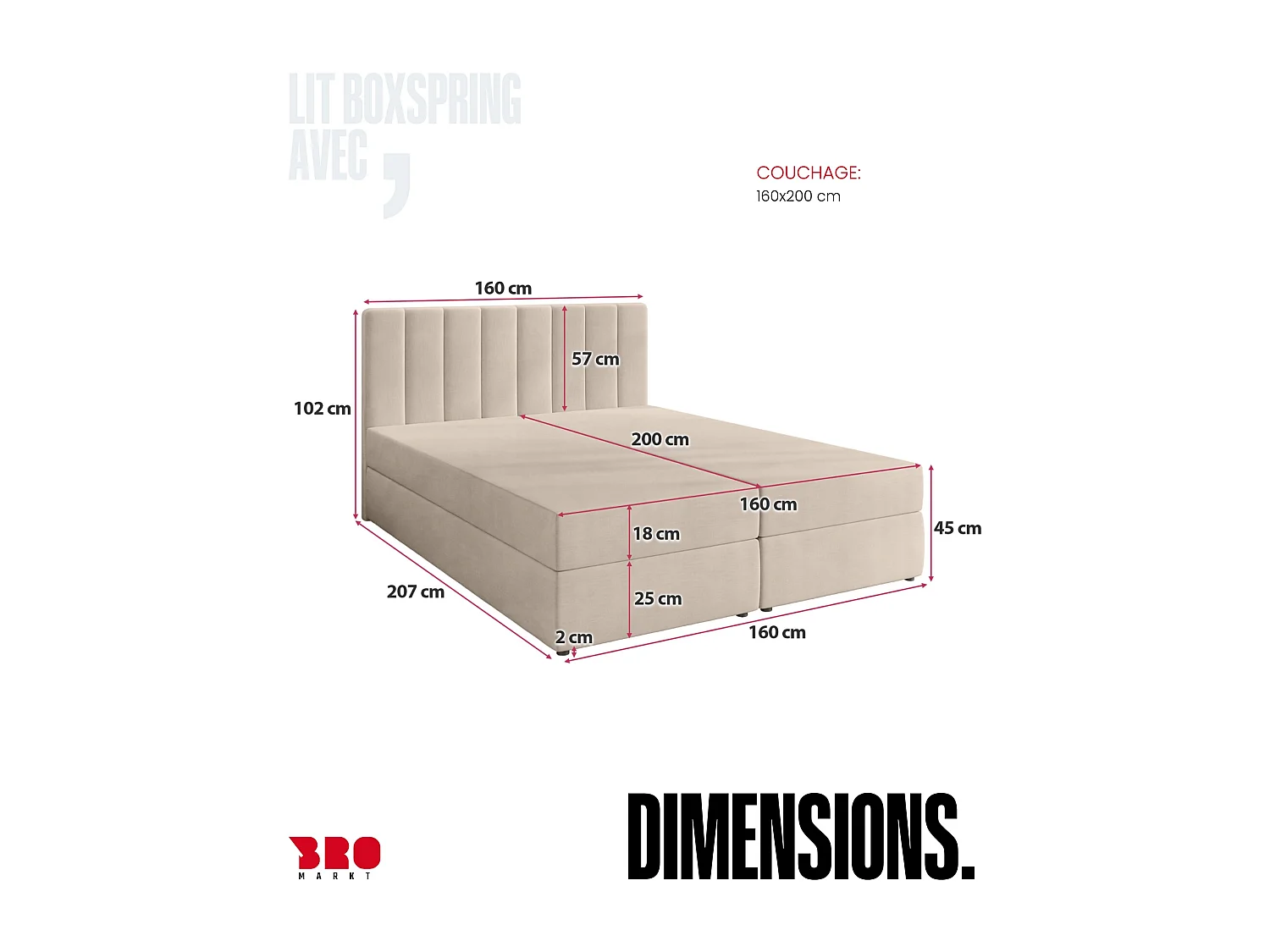 Lit boxspring avec rangement DENVER - matelas - surmatelas - beige - 160x200 cm