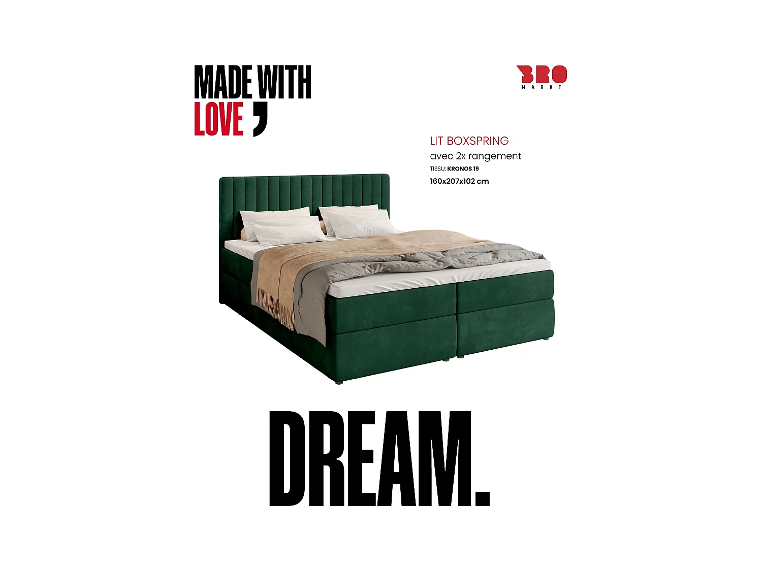 Boxspringbed met hoofdeinde, matras en dekmatras - DREAM - 160x200 - groente