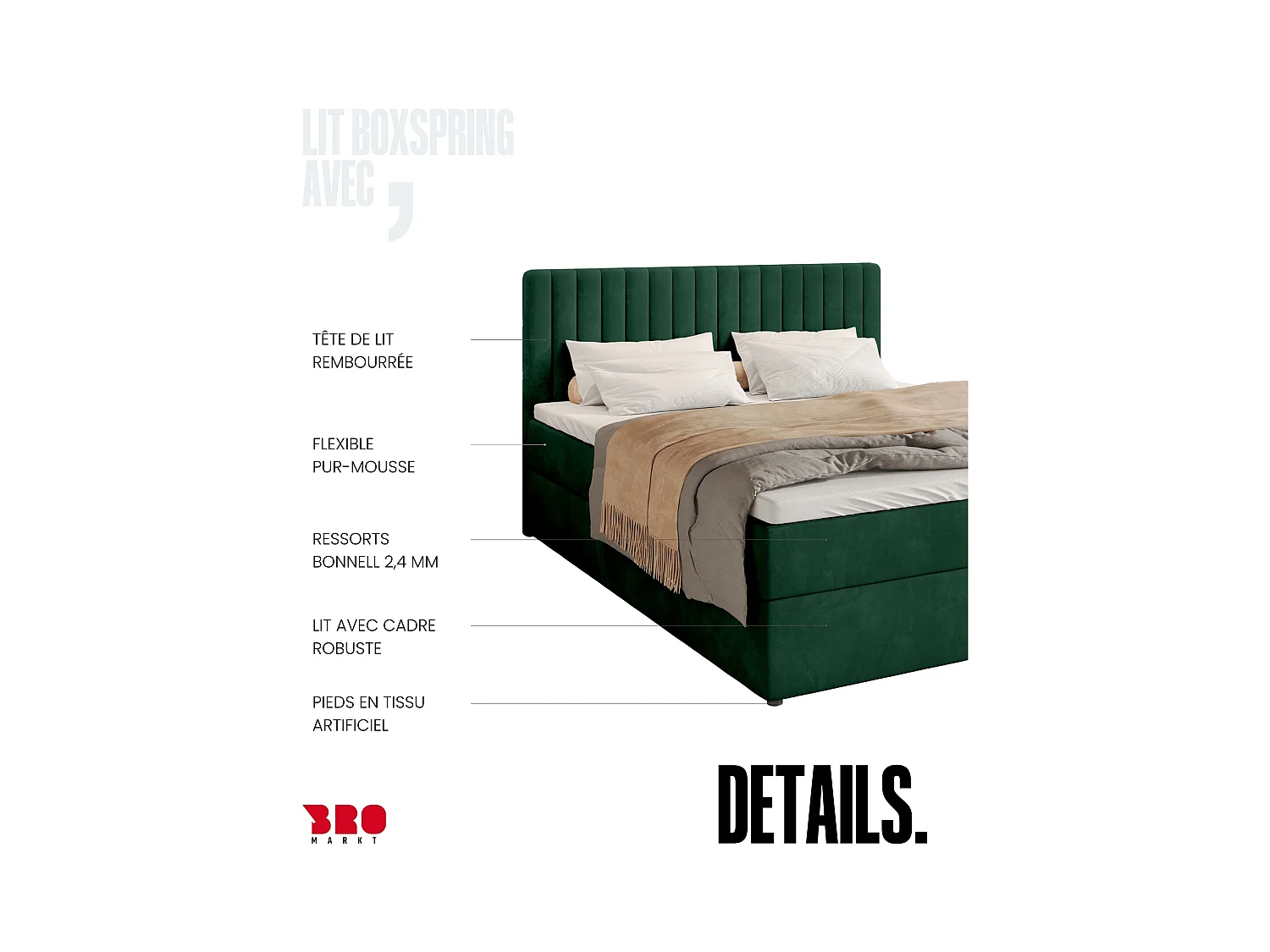 Boxspringbed met hoofdeinde, matras en dekmatras - DREAM - 160x200 - groente