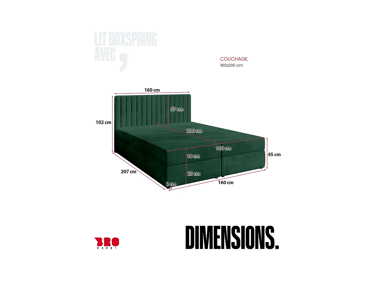 Boxspringbed met hoofdeinde, matras en dekmatras - DREAM - 160x200 - groente
