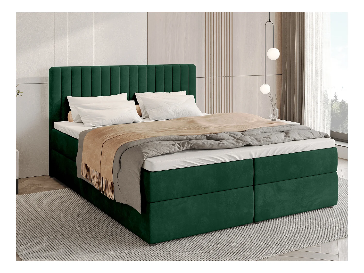Lit boxspring avec rangement DREAM - matelas - surmatelas - vert - 160x200 cm