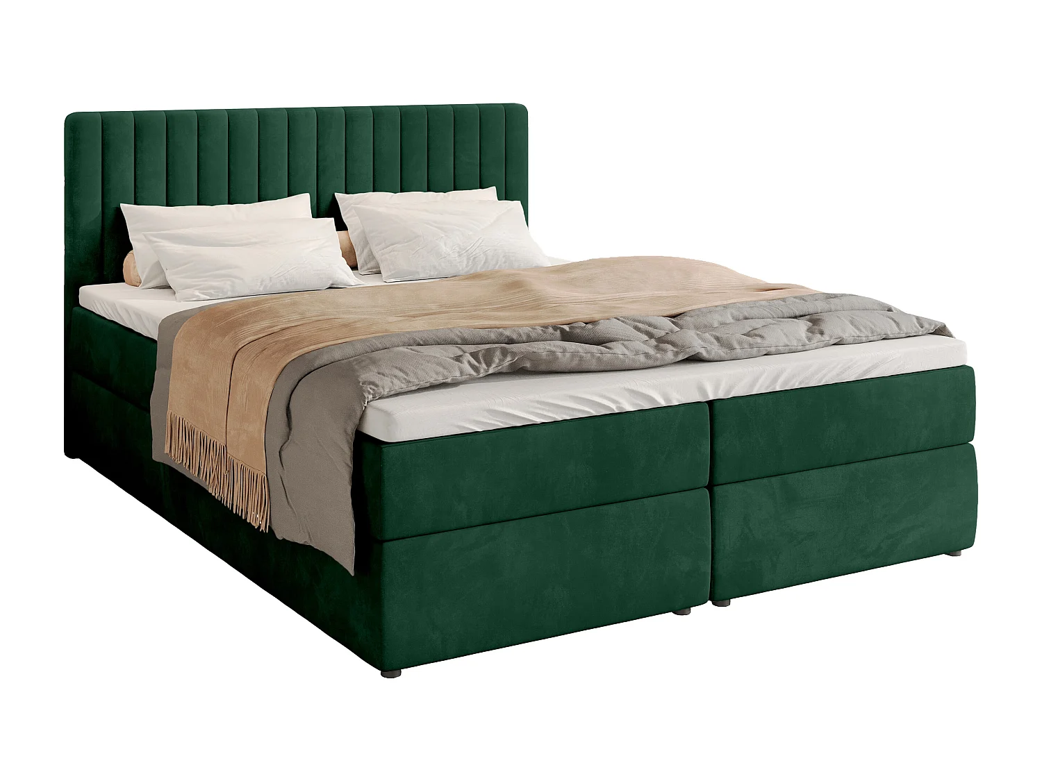 Lit boxspring avec rangement DREAM - matelas - surmatelas - vert - 160x200 cm