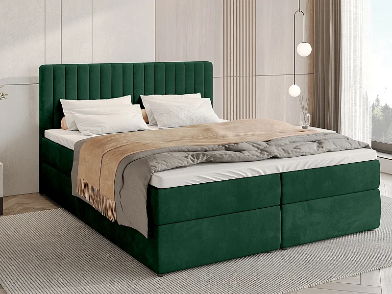 Lit boxspring avec rangement DREAM - matelas - surmatelas - vert - 160x200 cm