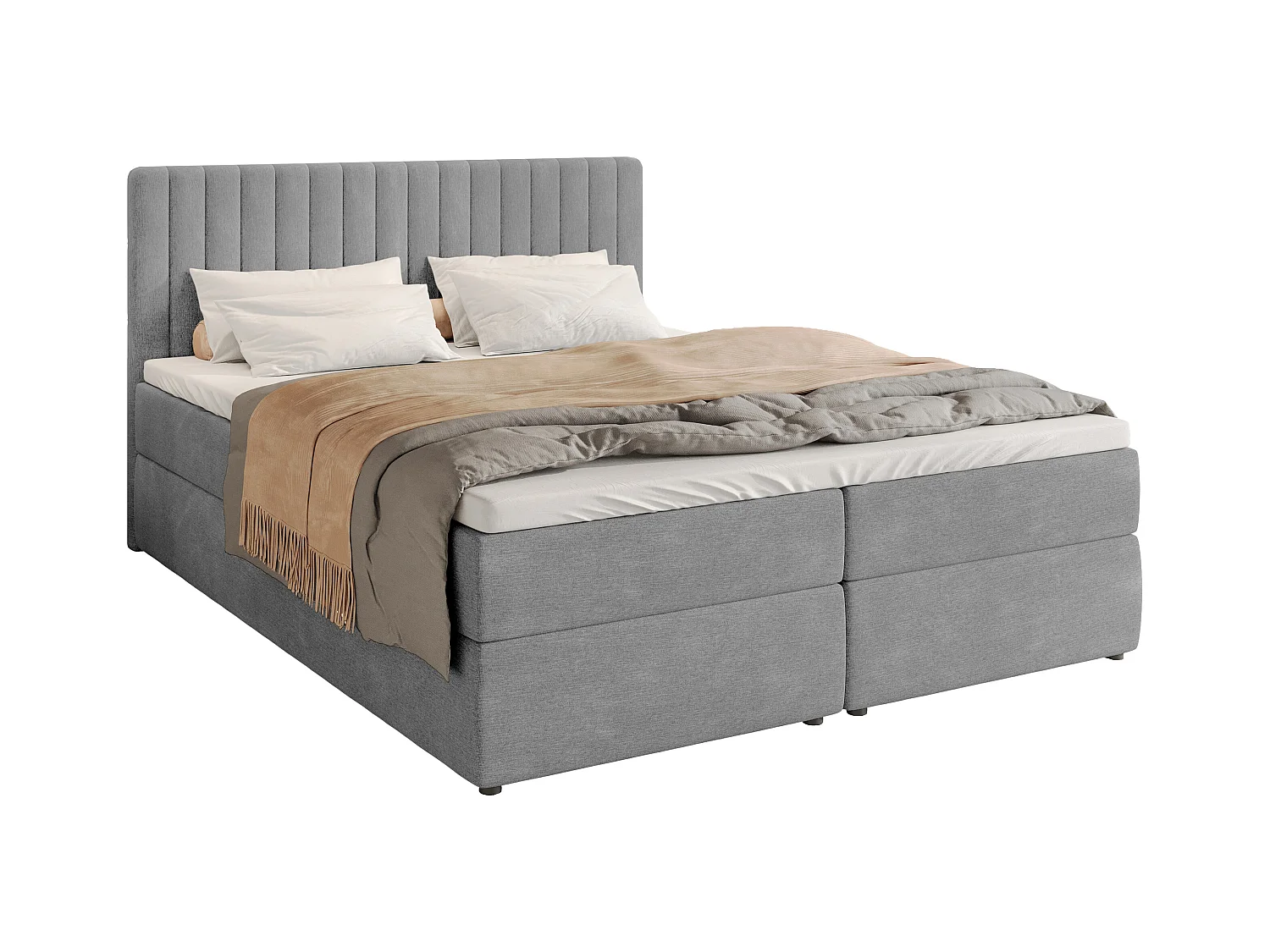 Boxspringbed met hoofdeinde, matras en dekmatras - DREAM - 140x200 - grijs