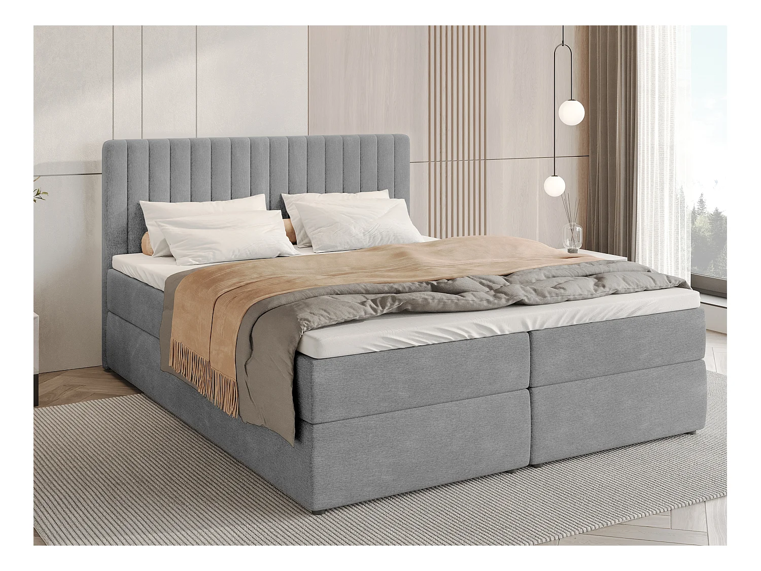 Lit boxspring avec rangement DREAM - matelas - surmatelas - gris - 140x200 cm