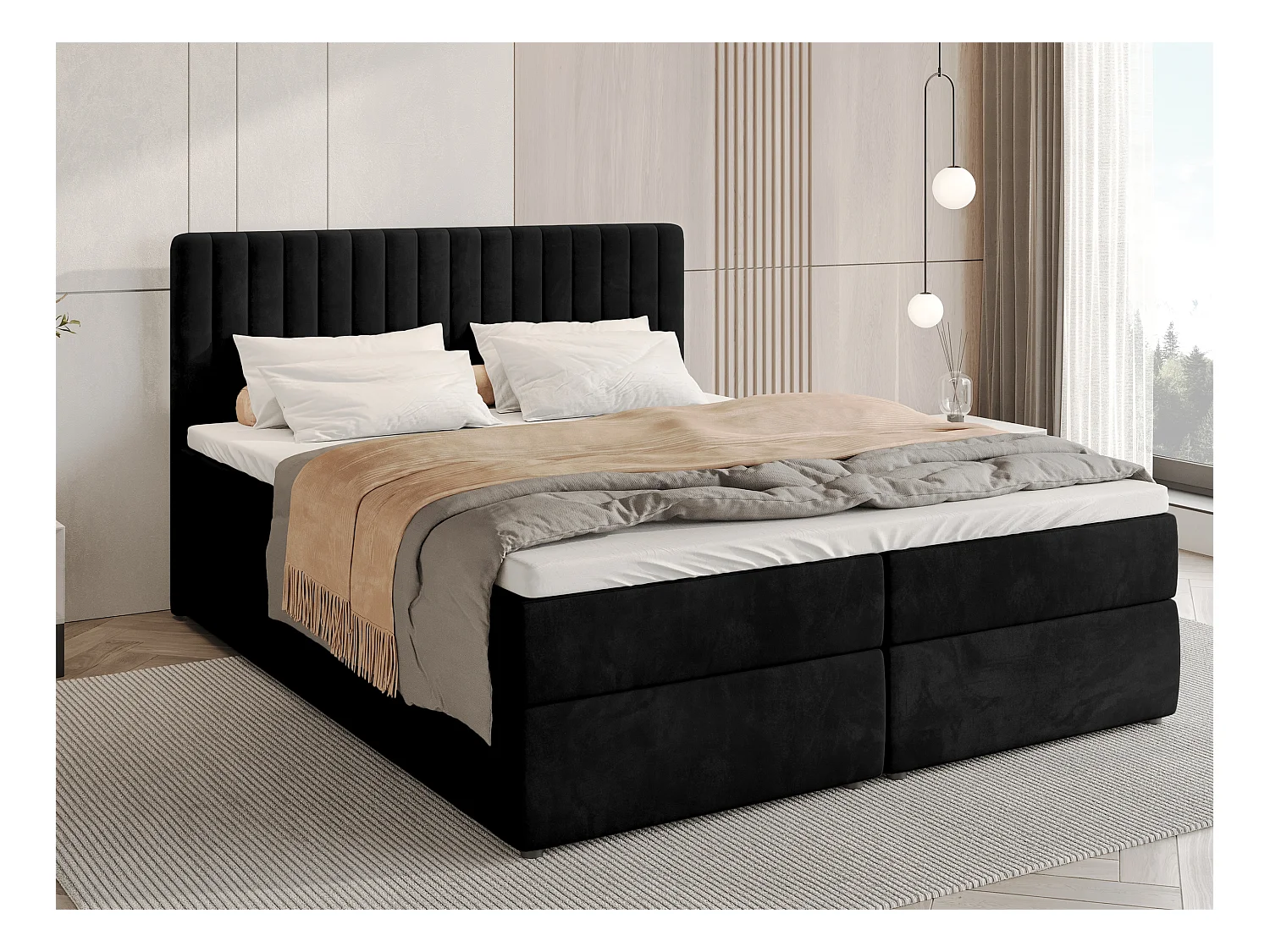 Boxspringbed met hoofdeinde, matras en dekmatras - DREAM - 160x200 - zwart