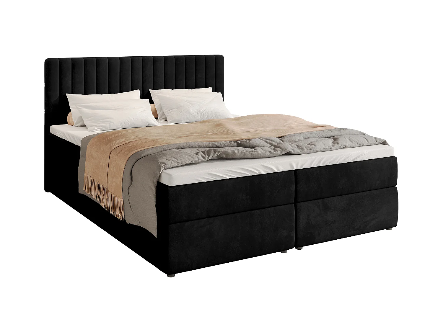 Boxspringbed met hoofdeinde, matras en dekmatras - DREAM - 160x200 - zwart