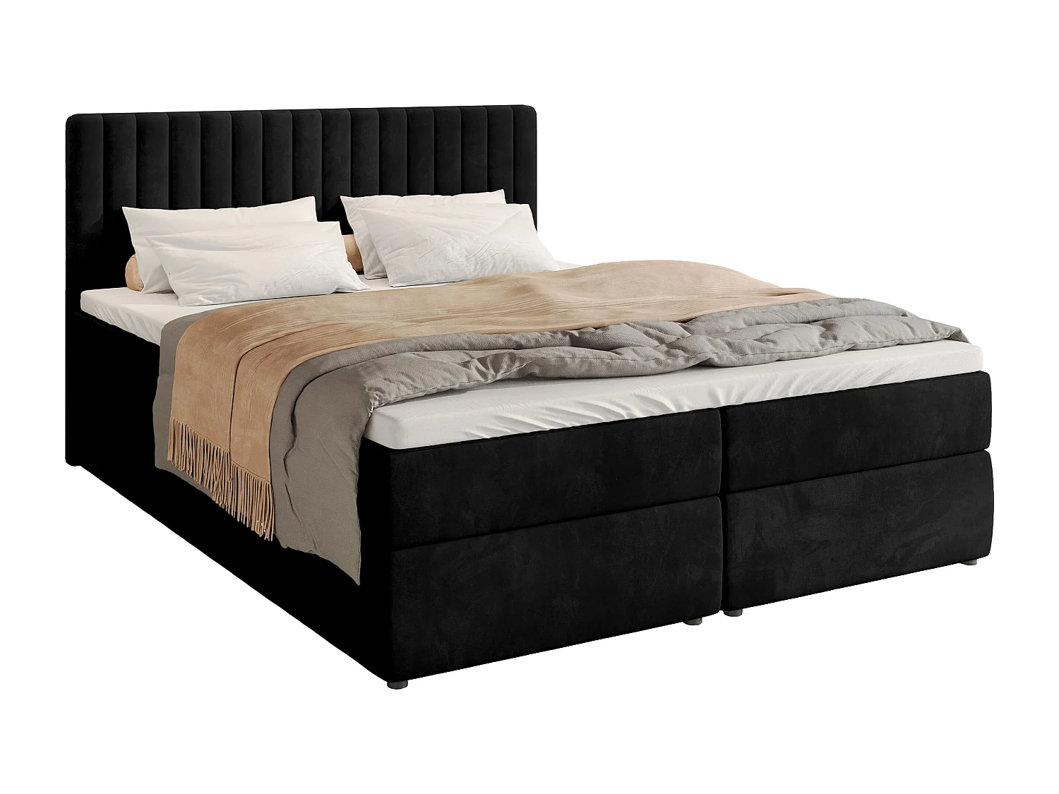 Lit boxspring avec rangement DREAM - matelas - surmatelas - noir - 160x200 cm