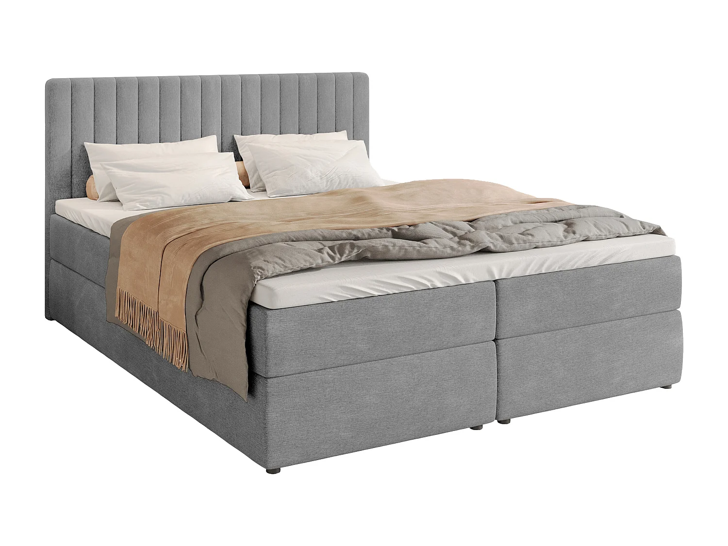 Lit boxspring avec rangement DREAM - matelas - surmatelas - gris - 160x200 cm