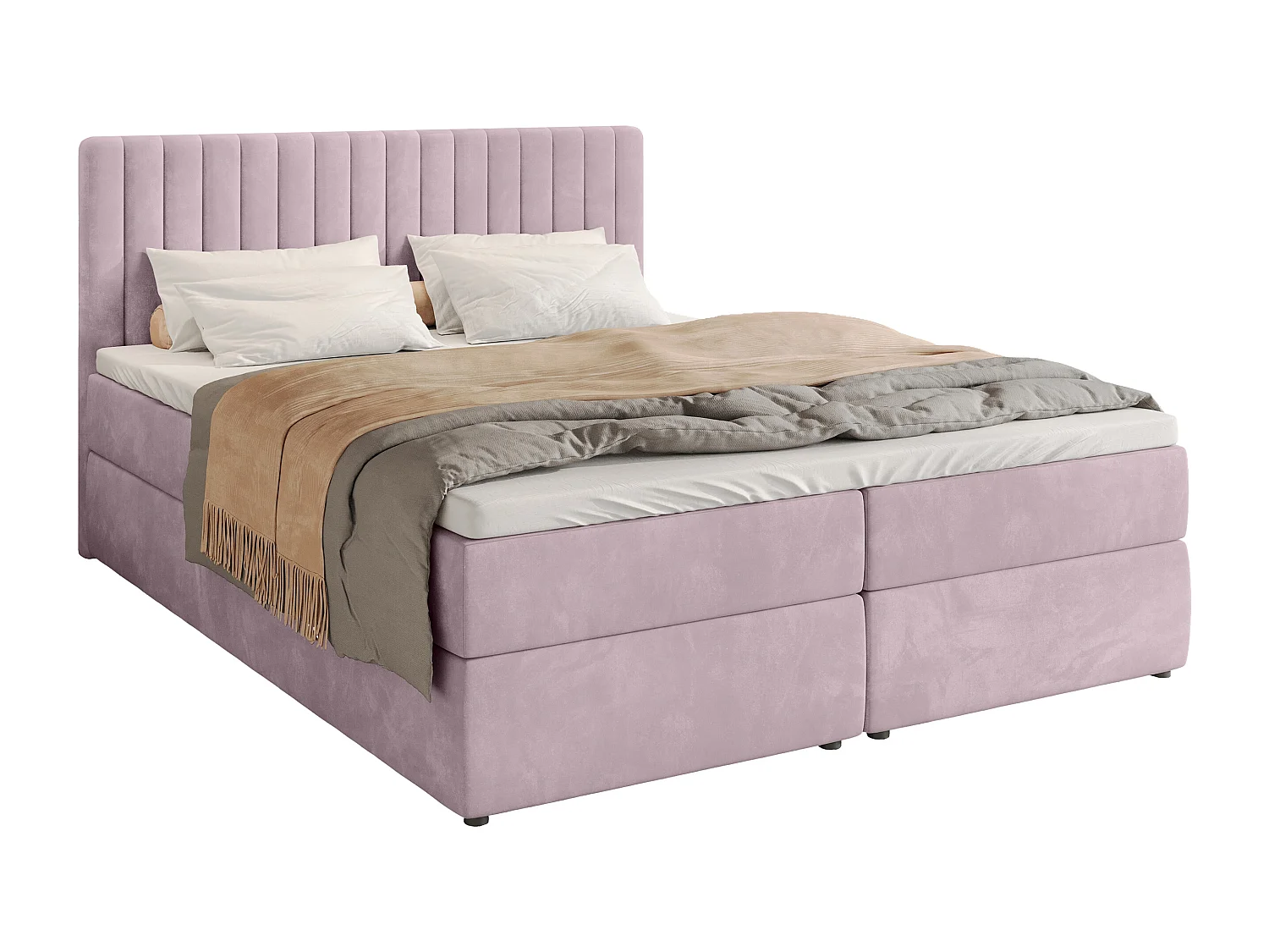 Lit boxspring avec rangement DREAM - matelas - surmatelas - rose - 140x200 cm