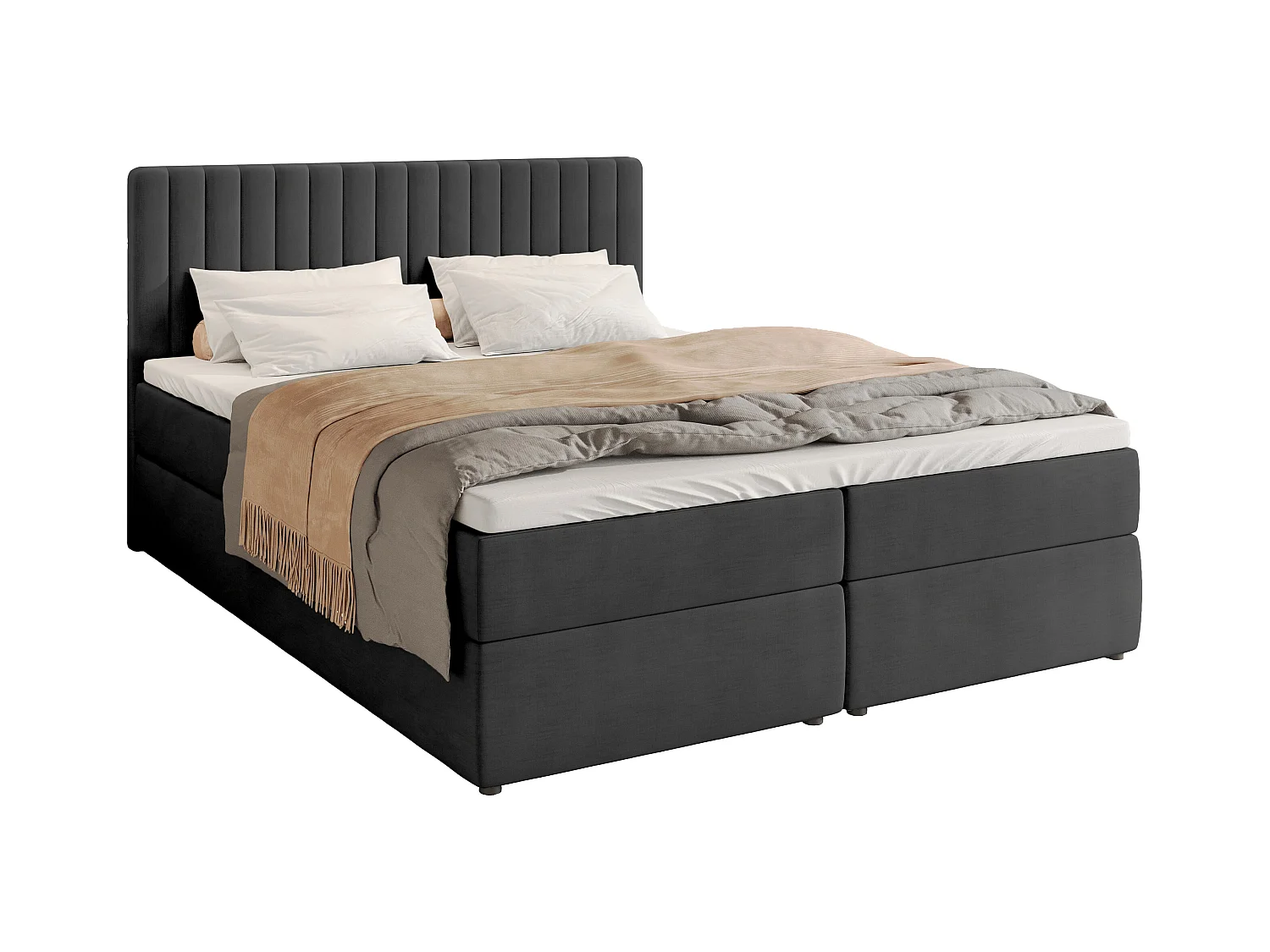 Boxspringbed met hoofdeinde, matras en dekmatras - DREAM - 160x200 - donkergrijs