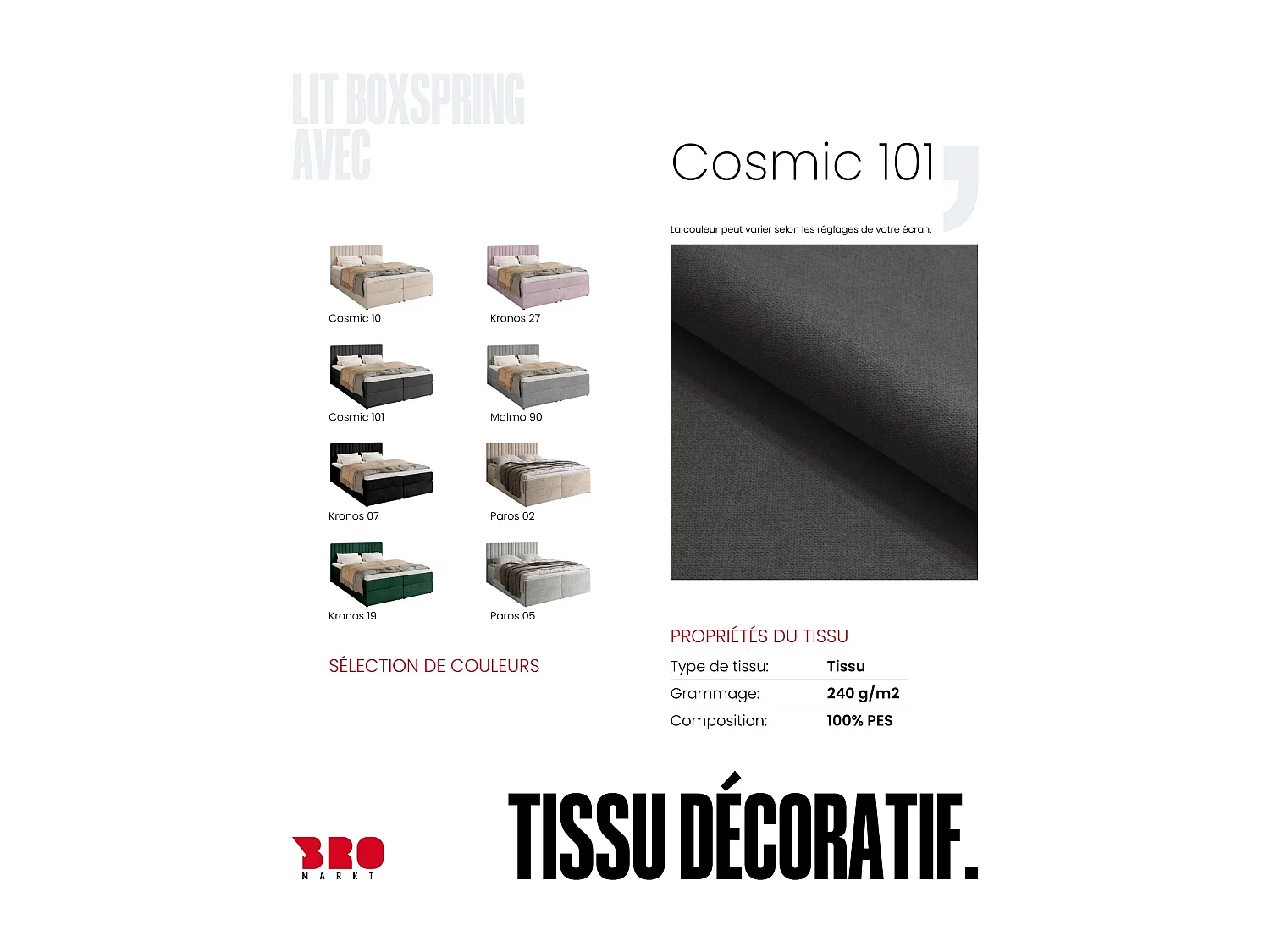 Lit boxspring avec rangement DREAM - matelas - surmatelas - gris foncé - 160x200 cm