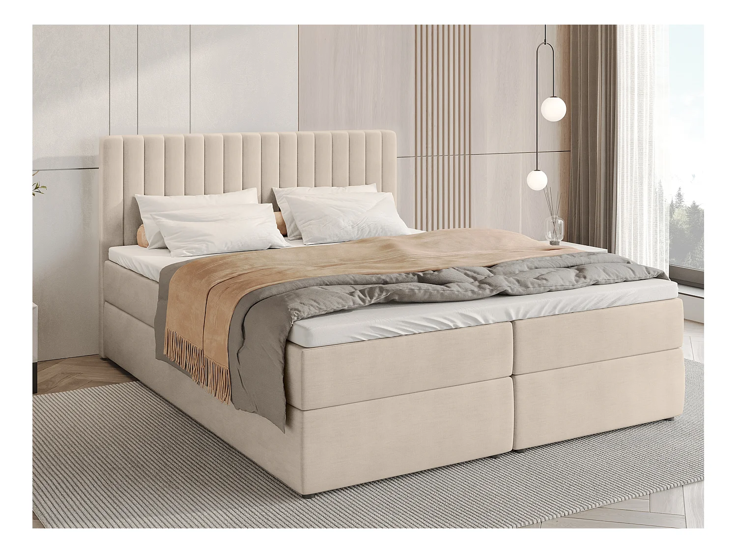 Lit boxspring avec rangement DREAM - matelas - surmatelas - beige - 140x200 cm