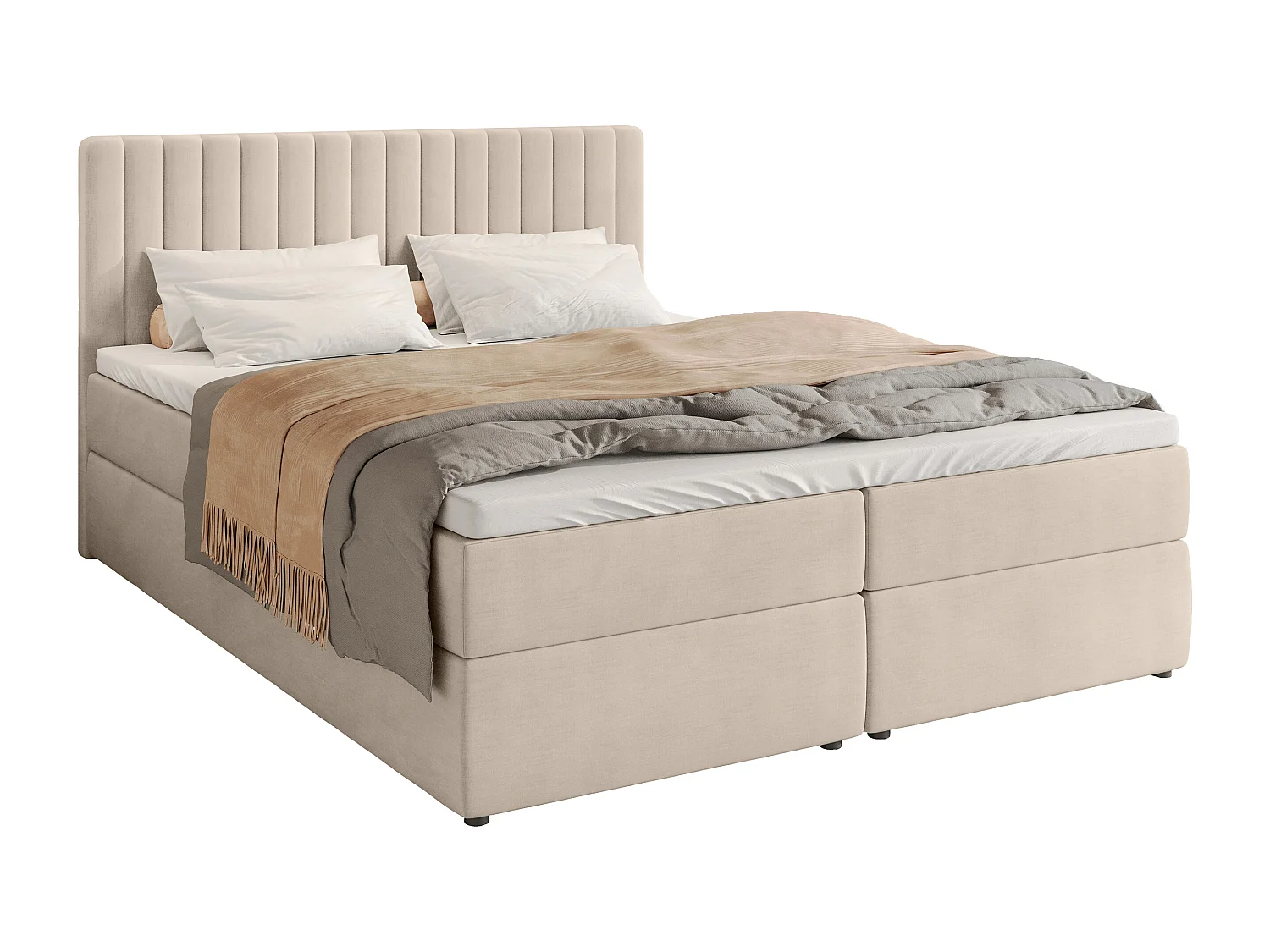 Lit boxspring avec rangement DREAM - matelas - surmatelas - beige - 140x200 cm