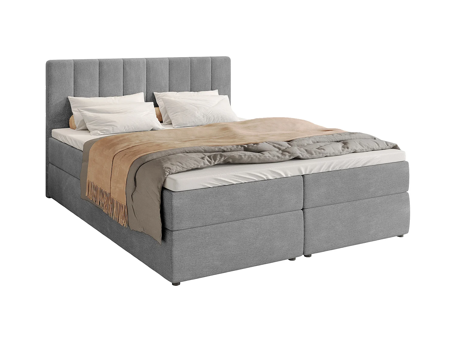Boxspringbed met hoofdeinde, matras en dekmatras - DENVER - 180x200 - grijs