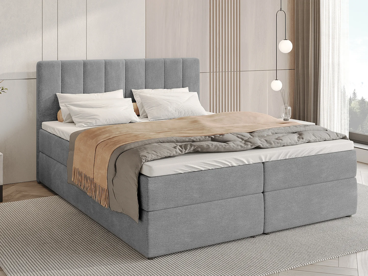 Lit boxspring avec rangement DENVER - matelas - surmatelas - gris - 180x200 cm
